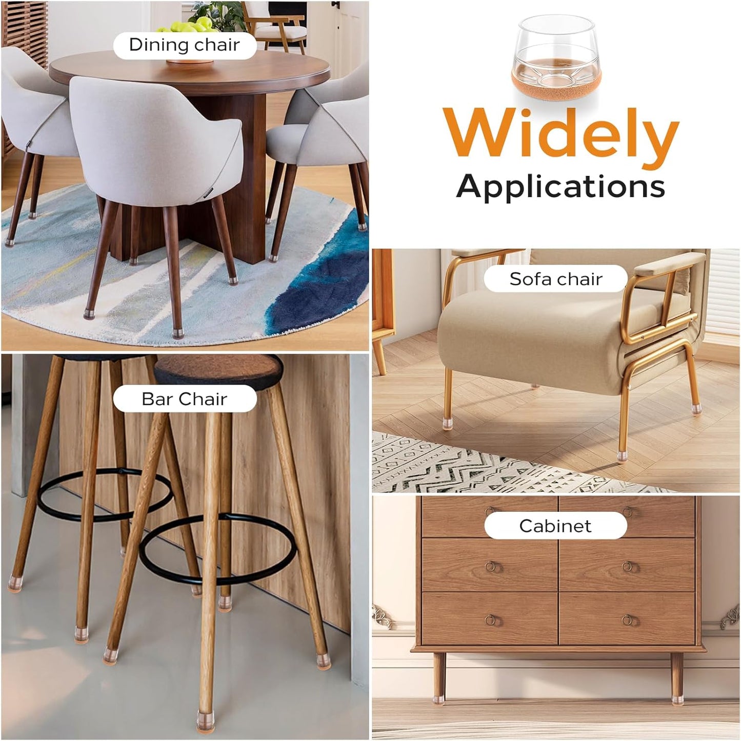 24 PCS Silicone & Felt Chair Leg Floor Protectors for Hardwood Floors - Furniture Pads, Chair Leg Covers/Cups - No Noise & Scratch-Proof - Round M (Fits 1"-1 3/16" / 24-30mm), Clear