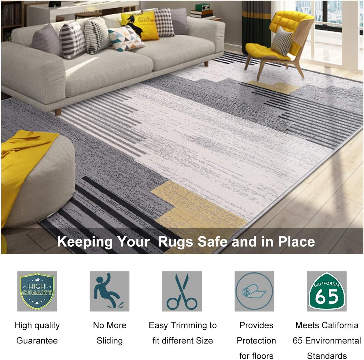Non Slip Rug Pad Grippers - Round 6x6, 1/8" Thick, (Felt + Rubber) Double Layers Area Carpet Mat Tap, Provides Protection and Cushioning for Hardwood or Tile Floors