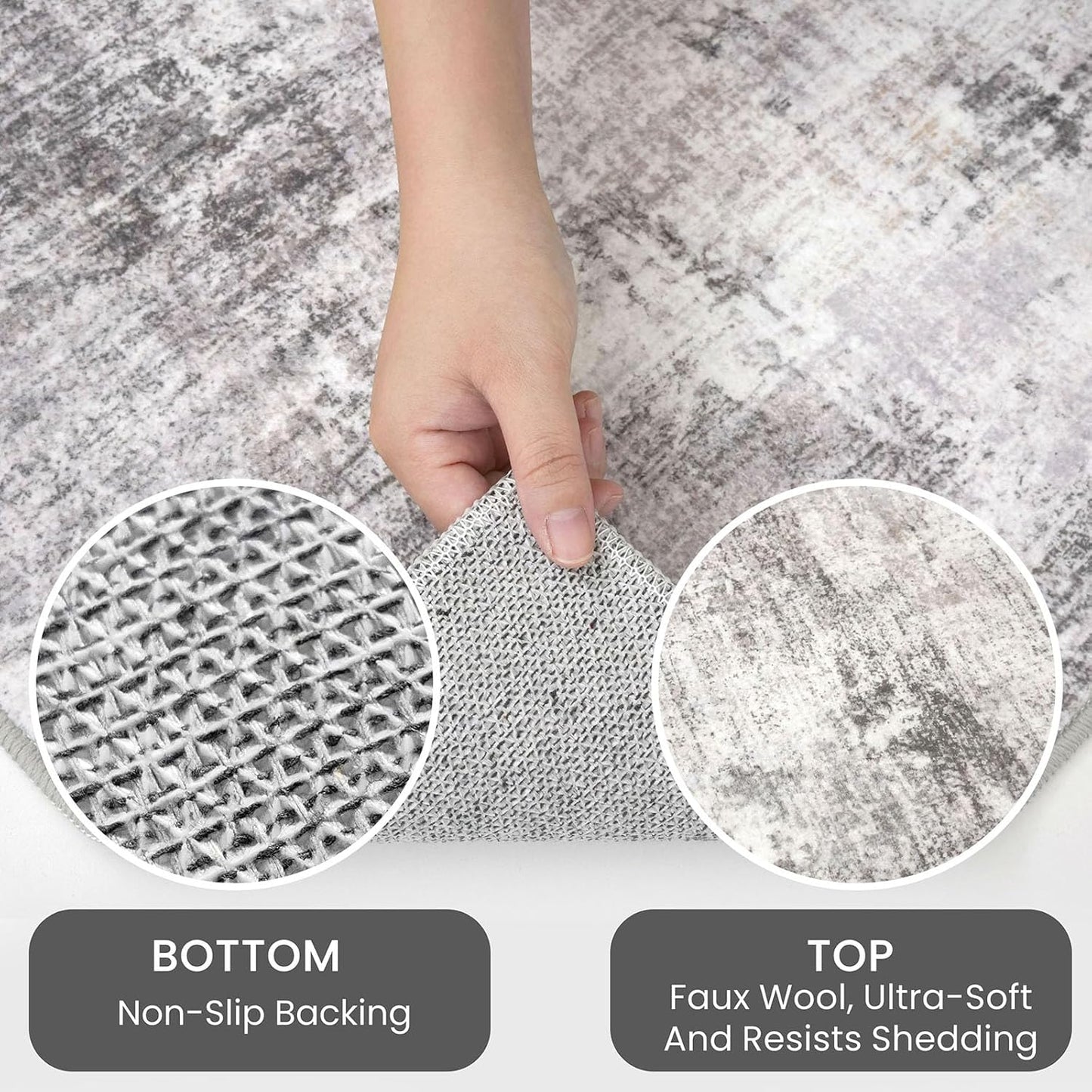 IOHOUZE Abstract Runner Rug 3x12 Ft Washable Runners for Hallways, Non Slip Kitchen Runner Printed Faux Wool Entryway Runner Indoor, Modern Abstract Floor Carpet for Hall Kitchen, Grey Beige