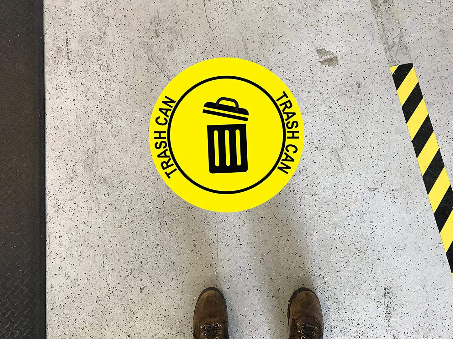 "Trash Can" Durable Laminated Vinyl Floor Sign- Sign by Graphical Warehouse- 5S Safety and Security Signage, Visual Communication Tool (18", Yellow/Black)
