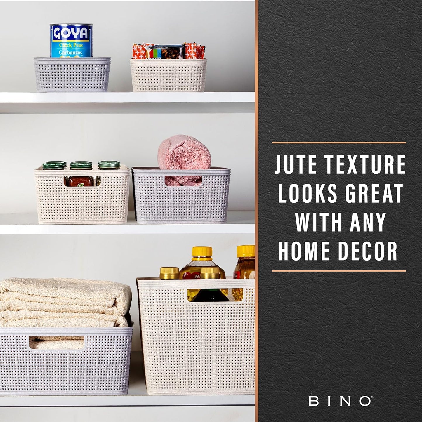 BINO | Woven Plastic Basket | XS (Natural), 5-Pack | THE JUTE COLLECTION | Home Organization, Space - Saving Storage, Stylish Design | Jute Basket | Plastic Storage Basket