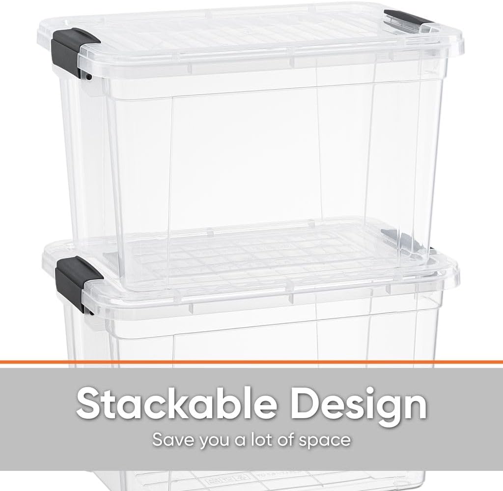Superio Clear Storage Boxes with Lids, 8.75 Quart Plastic Container Bins for Organizing, Stackable Crates, BPA Free, Non Toxic, Odor Free, Organizers for Home, Office and Dorm, 4 Pack