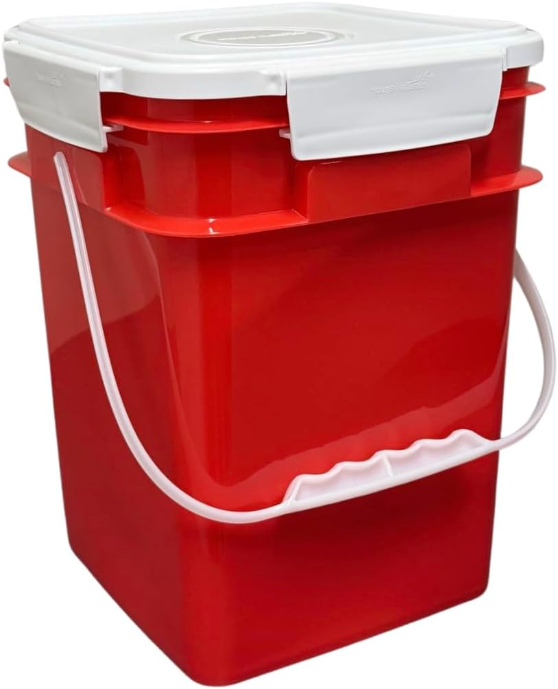 House Naturals 4 Gallon Square Food Grade Bucket Pail with Plastic Handles and Lid (Pack of 3) Made in USA containers (Yellow-Green-Red)