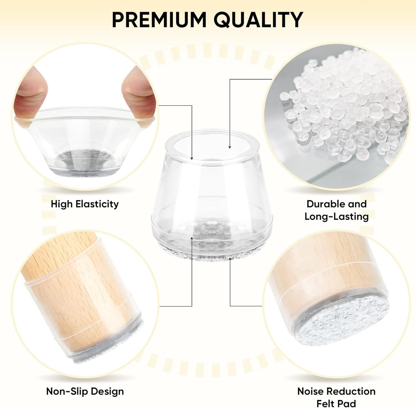 BALEINE 24 Pack Silicone Chair Leg Floor Protectors, Stool Leg Protectors Cap, Non-Slip Chair Leg Caps for Hardwood Floors (Clear & Large, 24 Pack)