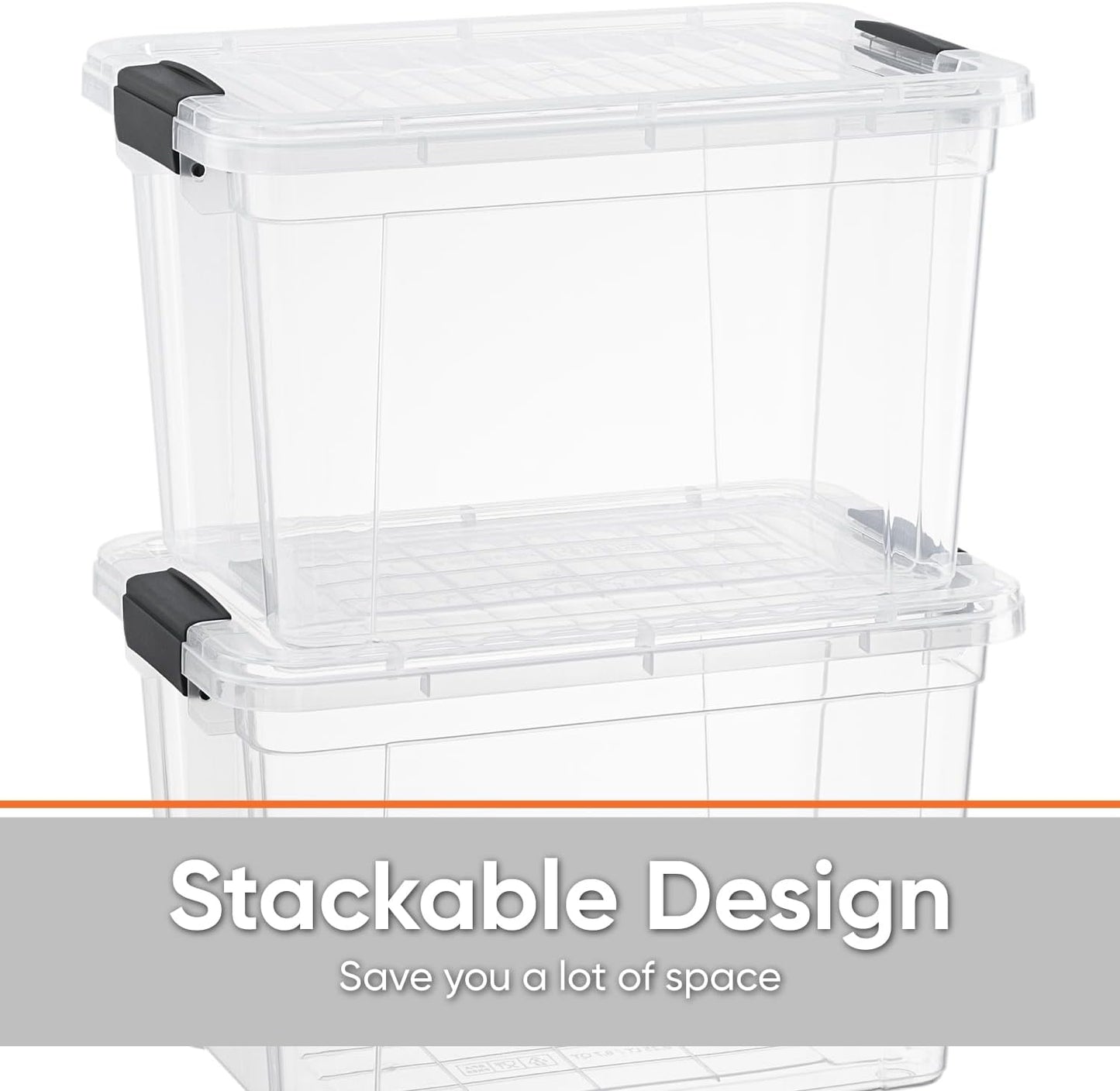 Superio Clear Storage Boxes with Lids, 26.5 Quart Plastic Container Bins for Organizing, Stackable Crates, BPA Free, Non Toxic, Odor Free, Organizers for Home, Office and Dorm, 4 Pack