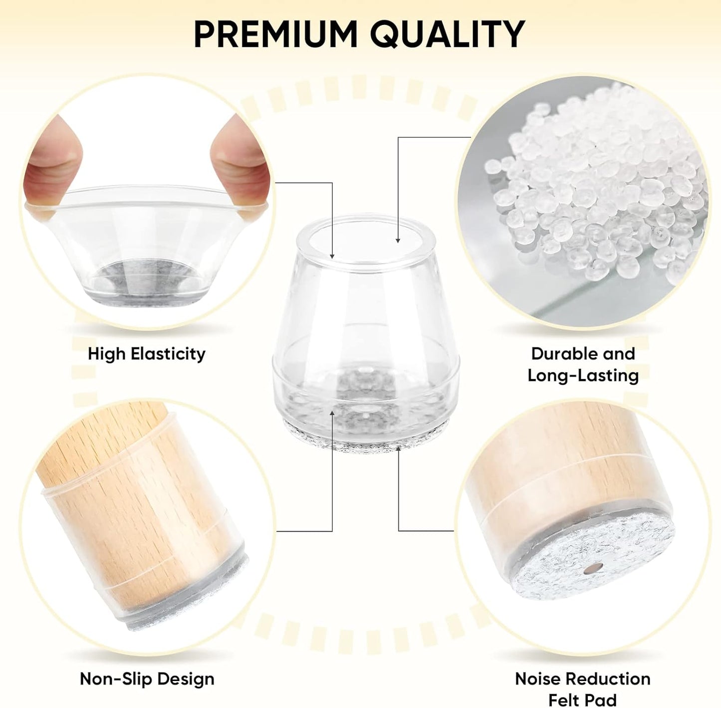 BALEINE 32 Pack Silicone Chair Leg Floor Protectors, Stool Leg Protectors Cap, Non-Slip Chair Leg Caps for Hardwood Floors (Clear Combo 32 Pack)