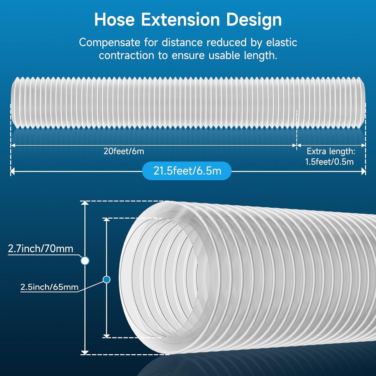 Hon&Guan 2 1/2" x 20' Dust Collection Hose, Flexible Clear Odorless PVC Dust Collector Hose with Carbon Steel Wire, Puncture Resistant Dust Hoses for Woodworking Dust Collecting System