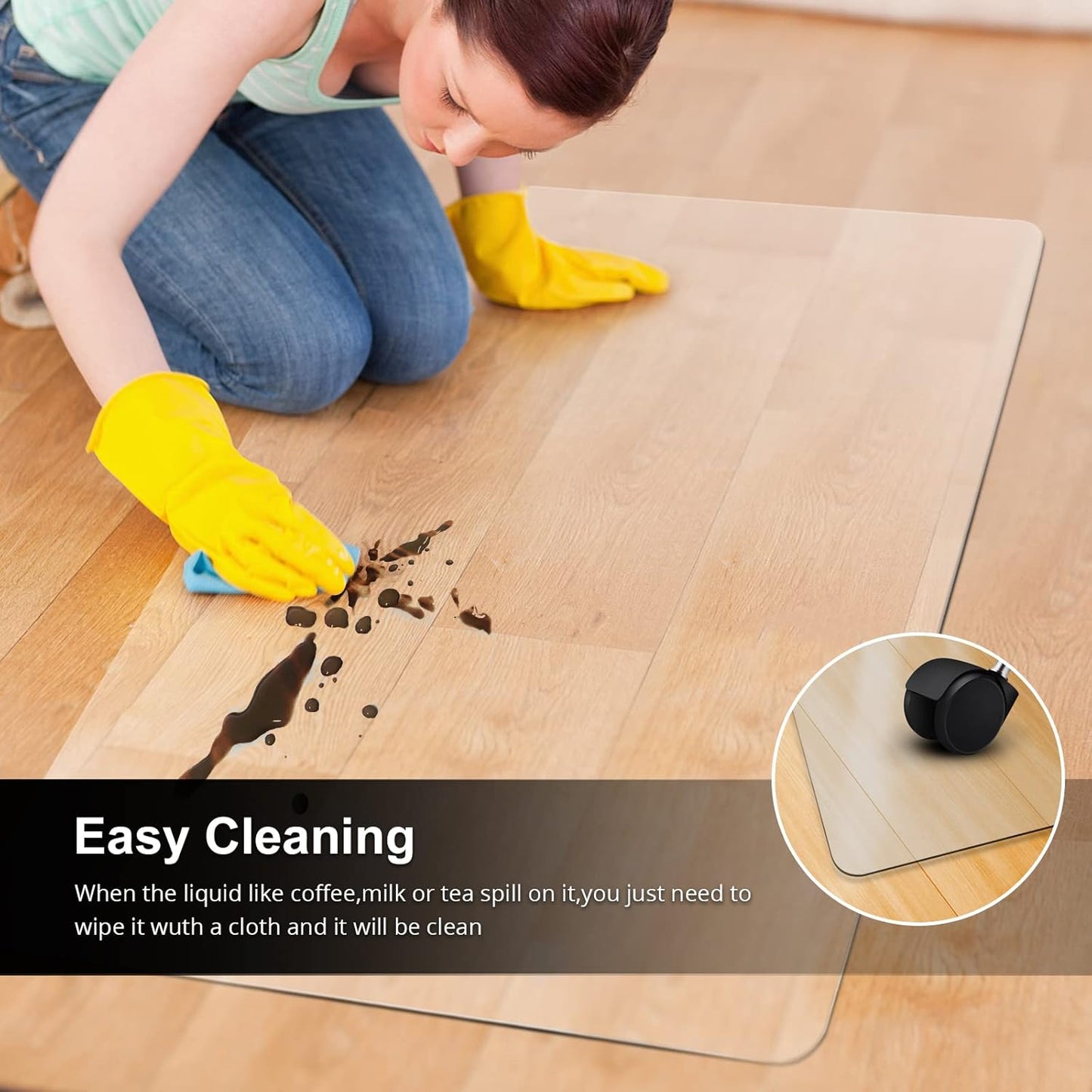 Kuyal Office Chair Mat for Hardwood Floor, 30'' x 48'' Rectangle Transparent Desk Thick Durable Chair Mat for Rolling Chairs, Easy Glide, Floor-Protector