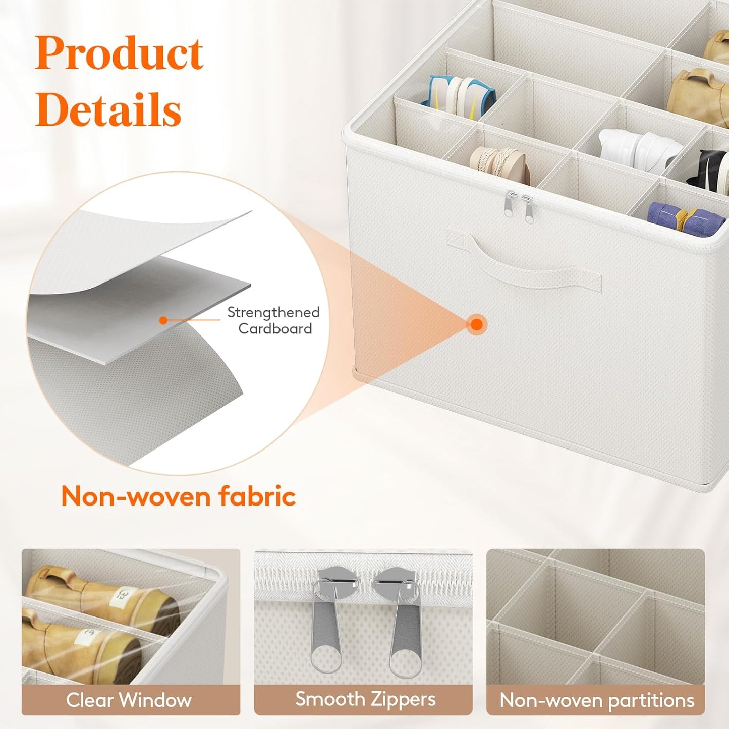 Lifewit Shoe Storage Organizer for Closet Fits 12-16 Pairs, Fabric Large Shoe Box Storage Container with Clear Cover, Foldable Bins Fit for Boots Heels Sneakers 17"(L) x 17"(W) x 12.5"(H) 1 Pack White