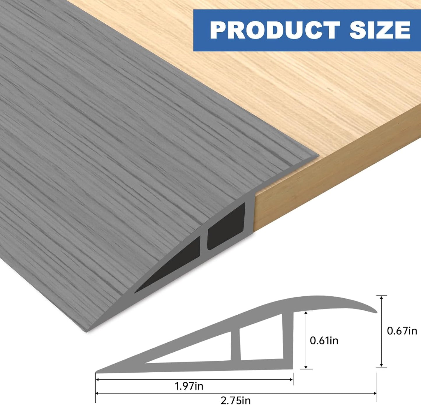 Vinyl Door Threshold Flooring Transition Strip Self Adhesive Carpet Edging Strip for Laminate Doorway Edge Threshold from 2/5" to 3/5" (Light Gray Wood Grain, 10 Ft)