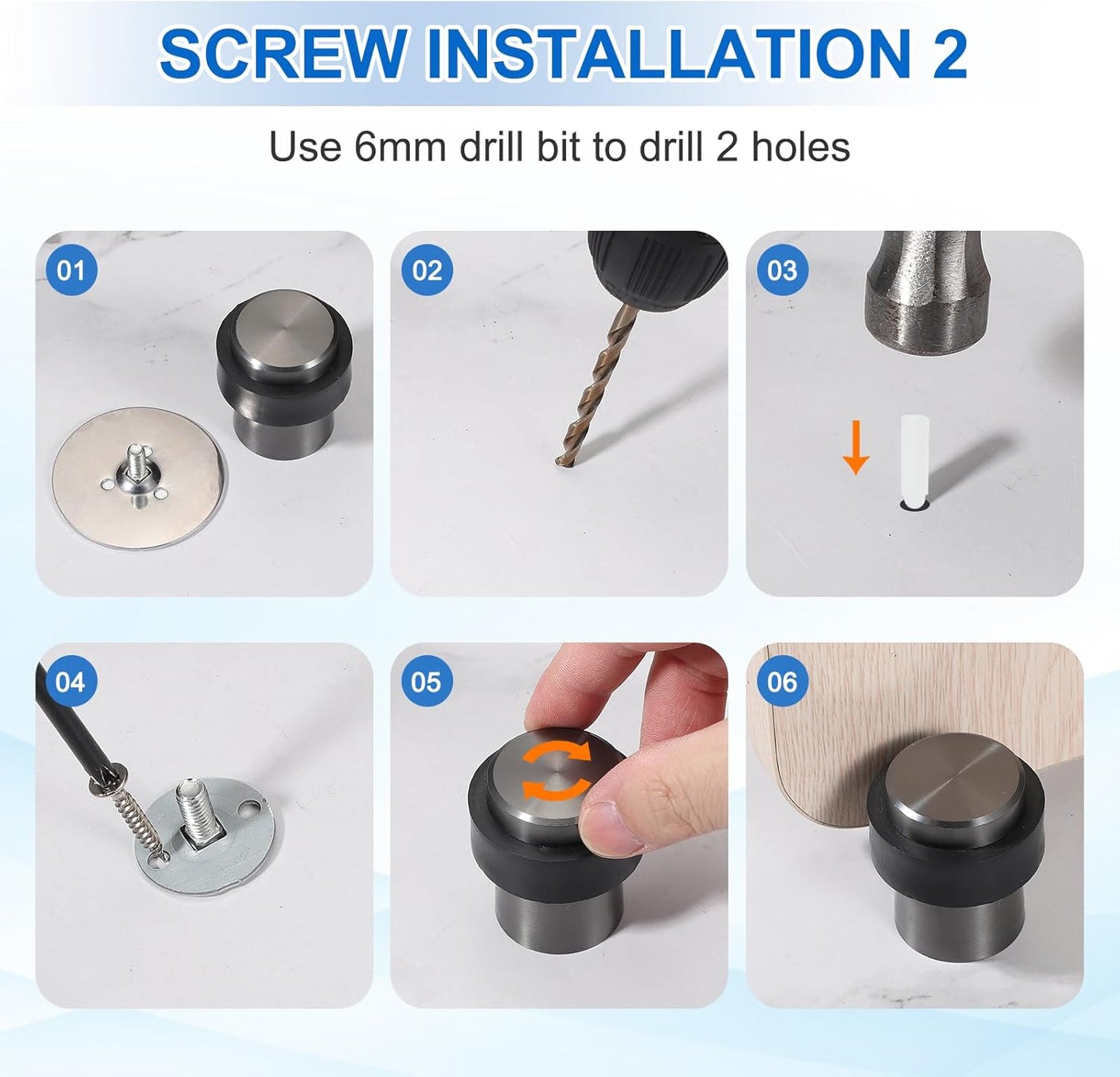 PATIKIL 2Set Round Door Stoppers, 80mm Stainless Steel Door Stop Doorstop Wedge Metal Cylinder Self Adhesive with Screw for Bottom of Door Floor Inside, Copper Tone
