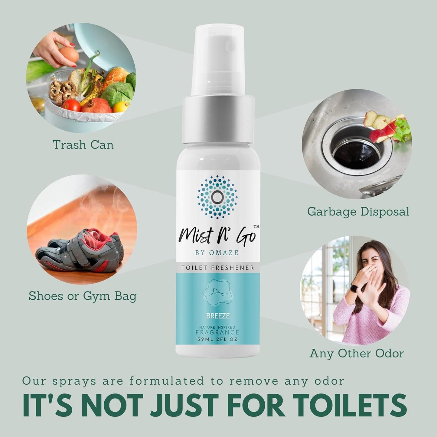 Mist N' Go by Omaze Travel Odor Eliminator - Toilet Spray for Bathroom Air Freshener - Clean Mix, Daily Pack (2oz x1 + 1oz x1)