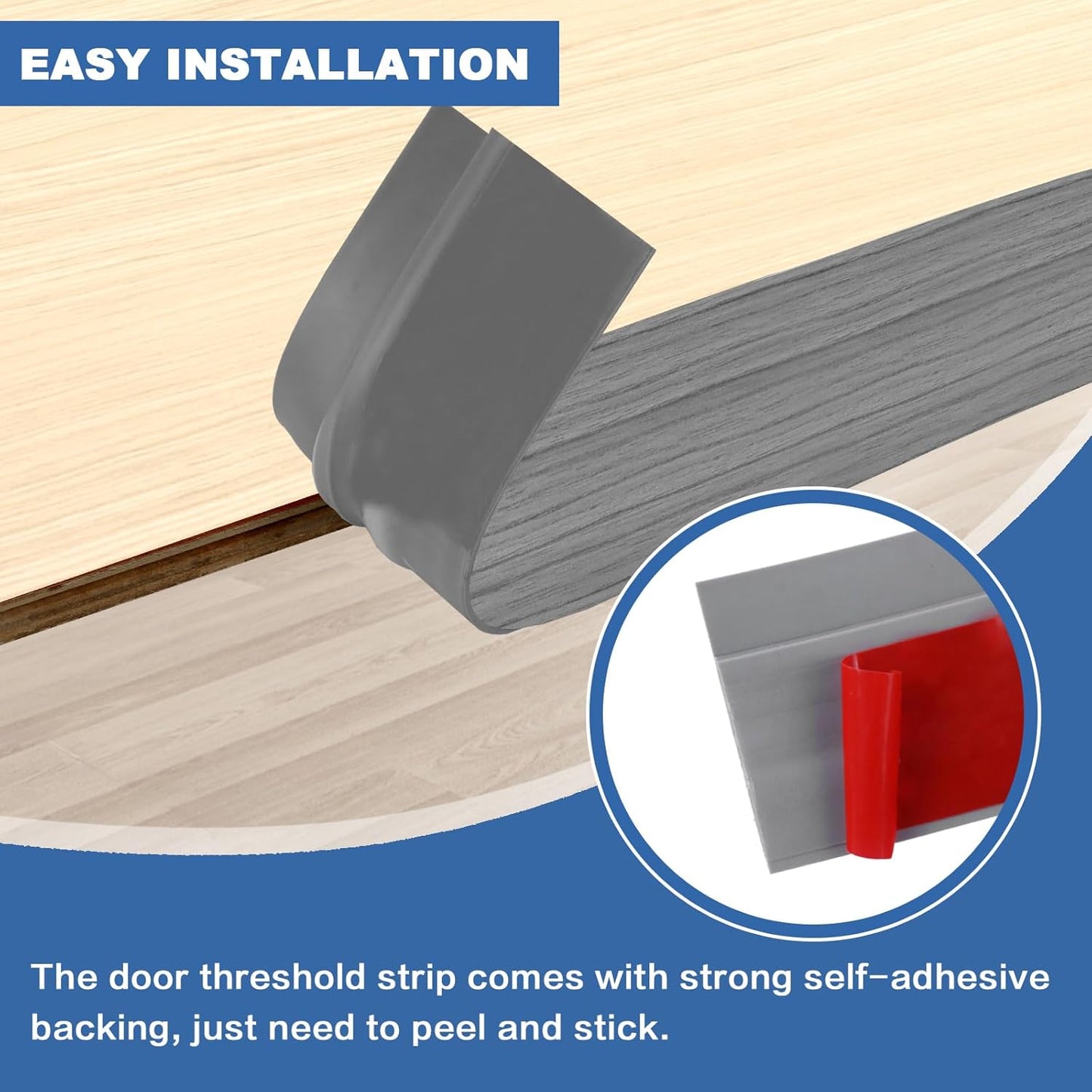Vinyl Door Threshold Flooring Transition Strip Self Adhesive Carpet Edging Strip for Laminate Doorway Edge Threshold from 2/5" to 3/5" (Light Gray Wood Grain, 10 Ft)