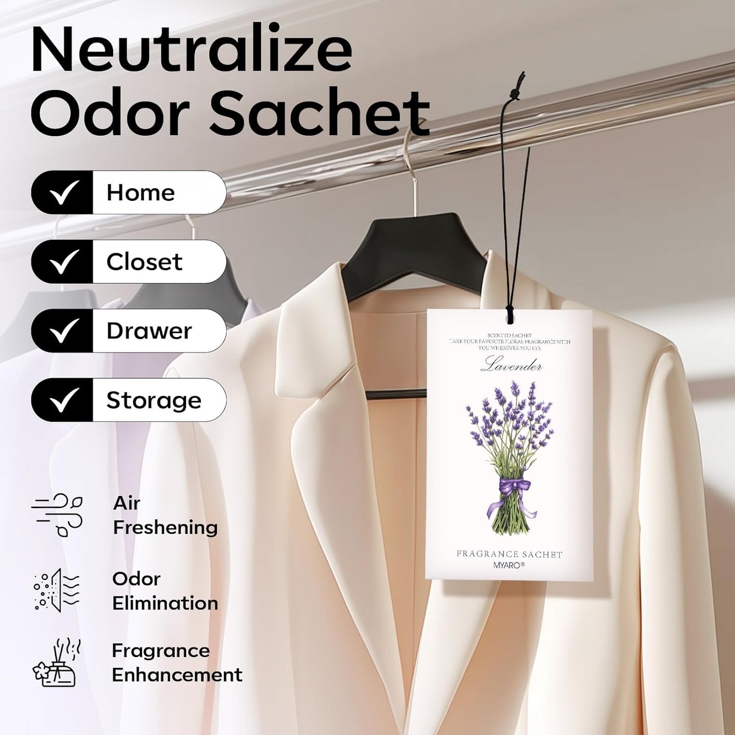 MYARO 12 Packs Lavender Scented Sachets Air Freshener for Drawer and Closet, Long-Lasting Sachets Bags Drawer deodorizers Fresh Scents, Home Fragrance for Lover