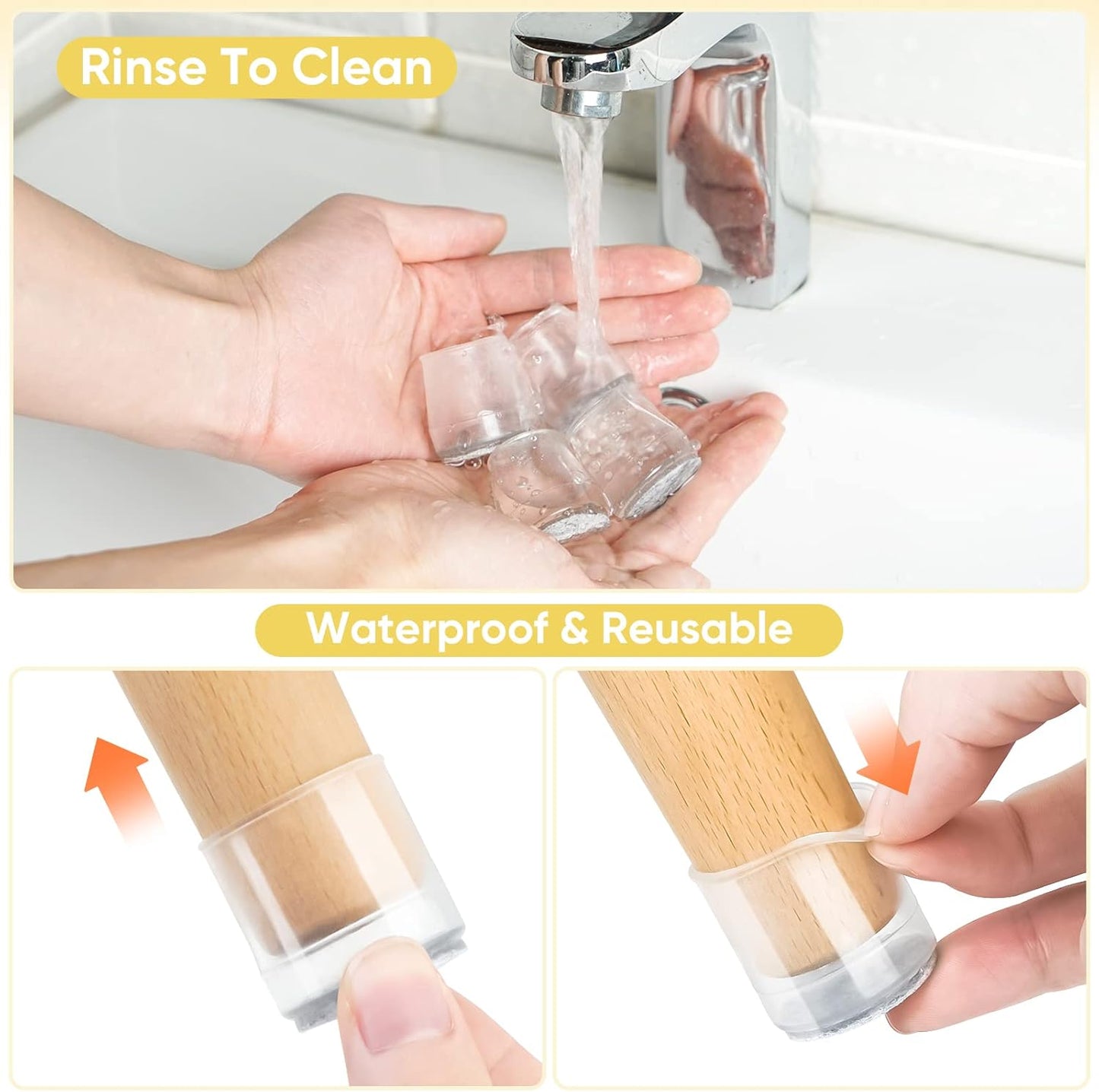 BALEINE 16 Pack Silicone Chair Leg Floor Protectors, Stool Leg Protectors Cap, Non-Slip Chair Leg Caps for Hardwood Floors (Clear Combo 16 Pack)