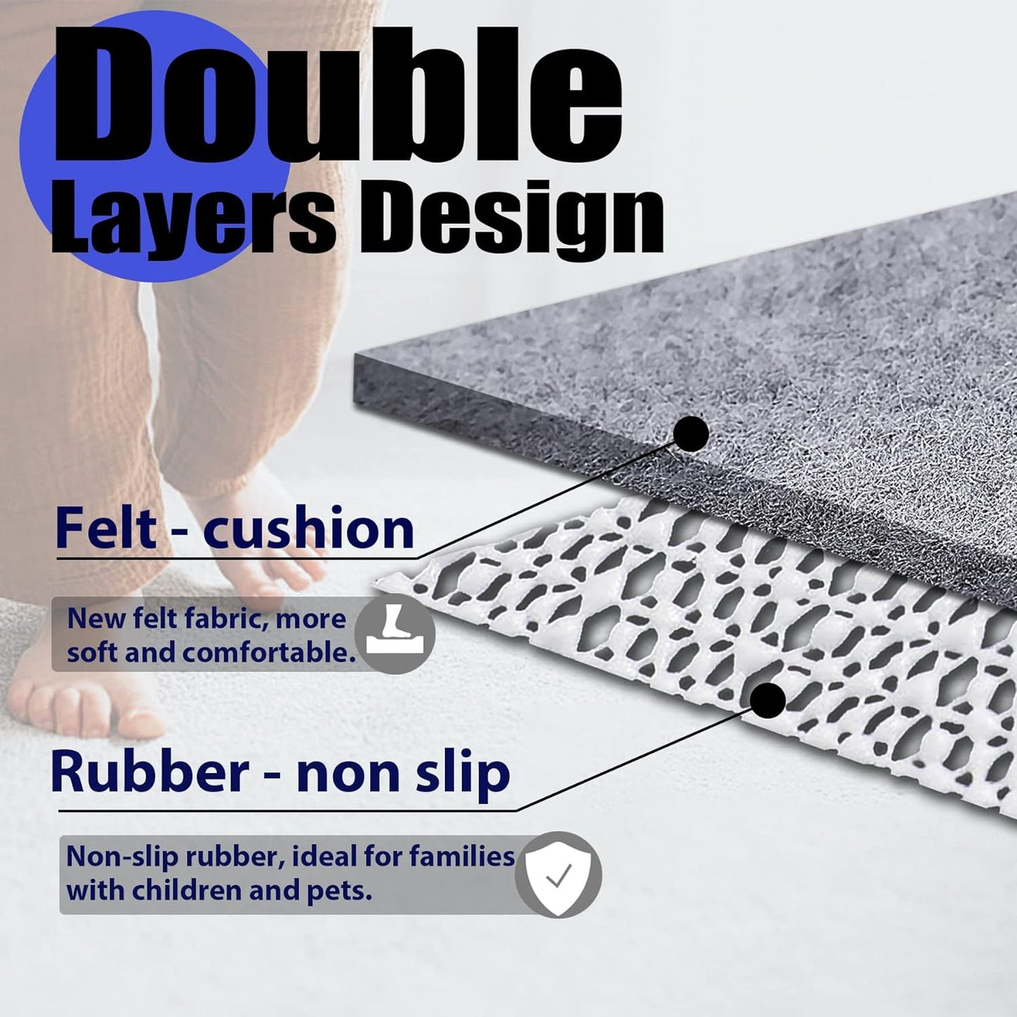 Non Slip Rug Pad Grippers - 8x10, 1/4" Thick, Felt + Rubber Double Layers Area Carpet Mat Tap, Provides Protection and Cushioning for Hardwood or Tile Floors