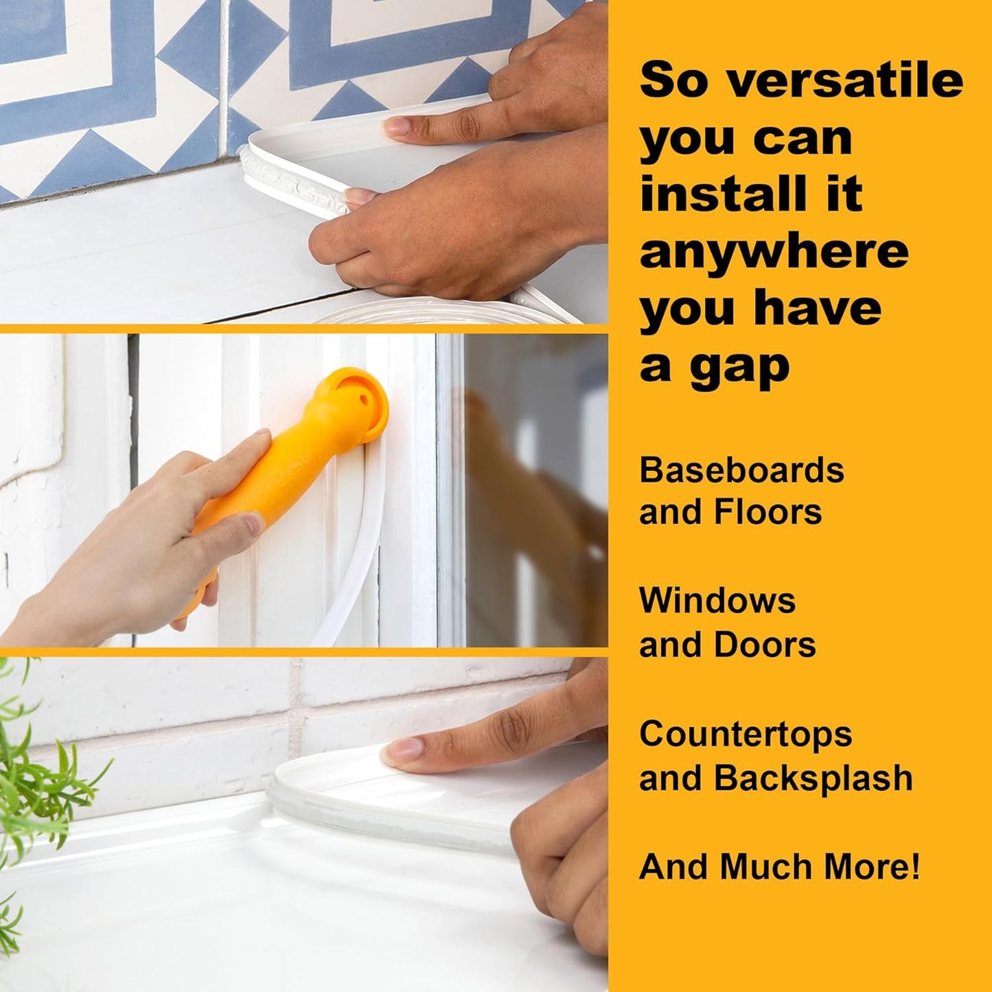 InstaTrim The Original Flexible Trim - 50ft White 1/2" Wide Caulk Tape - Adhesive Trim with Many Uses Including Caulking for Bathtubs, Sinks, Counters, Tile, Floors - Made in USA