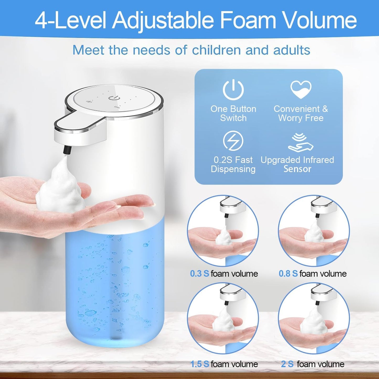 Automatic Foaming Soap Dispenser, Touchless Hand Soap Dispenser Rechargeable for Bathroom Countertop, Sylfu Kitchen and Commercial 12.8 oz/380mL