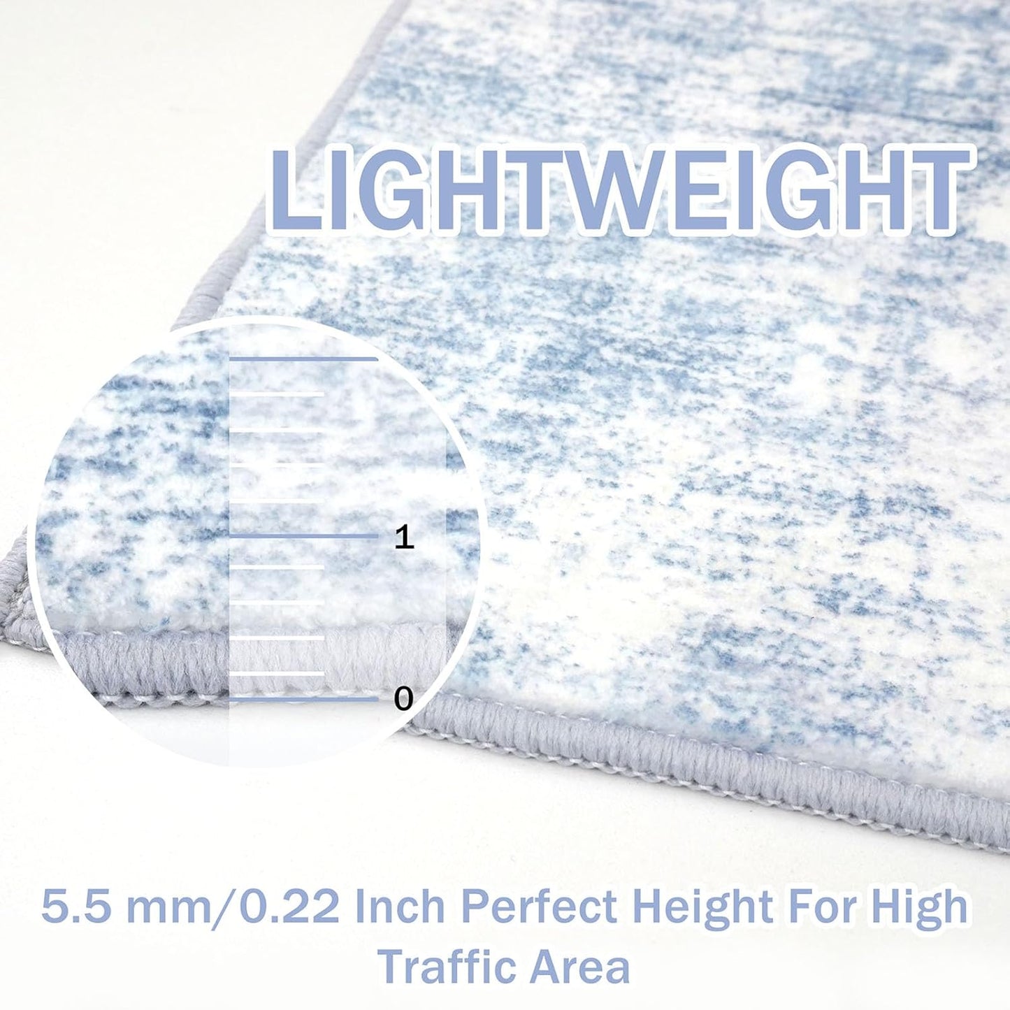IOHOUZE Abstract Area Rugs 9x12 Ft Washable Large Rugs for Living Room, Non Slip Dining Room Rug, Printed Faux Wool Rugs for Bedroom, Floor Carpet for Office Nursery Playroom, Light Blue White