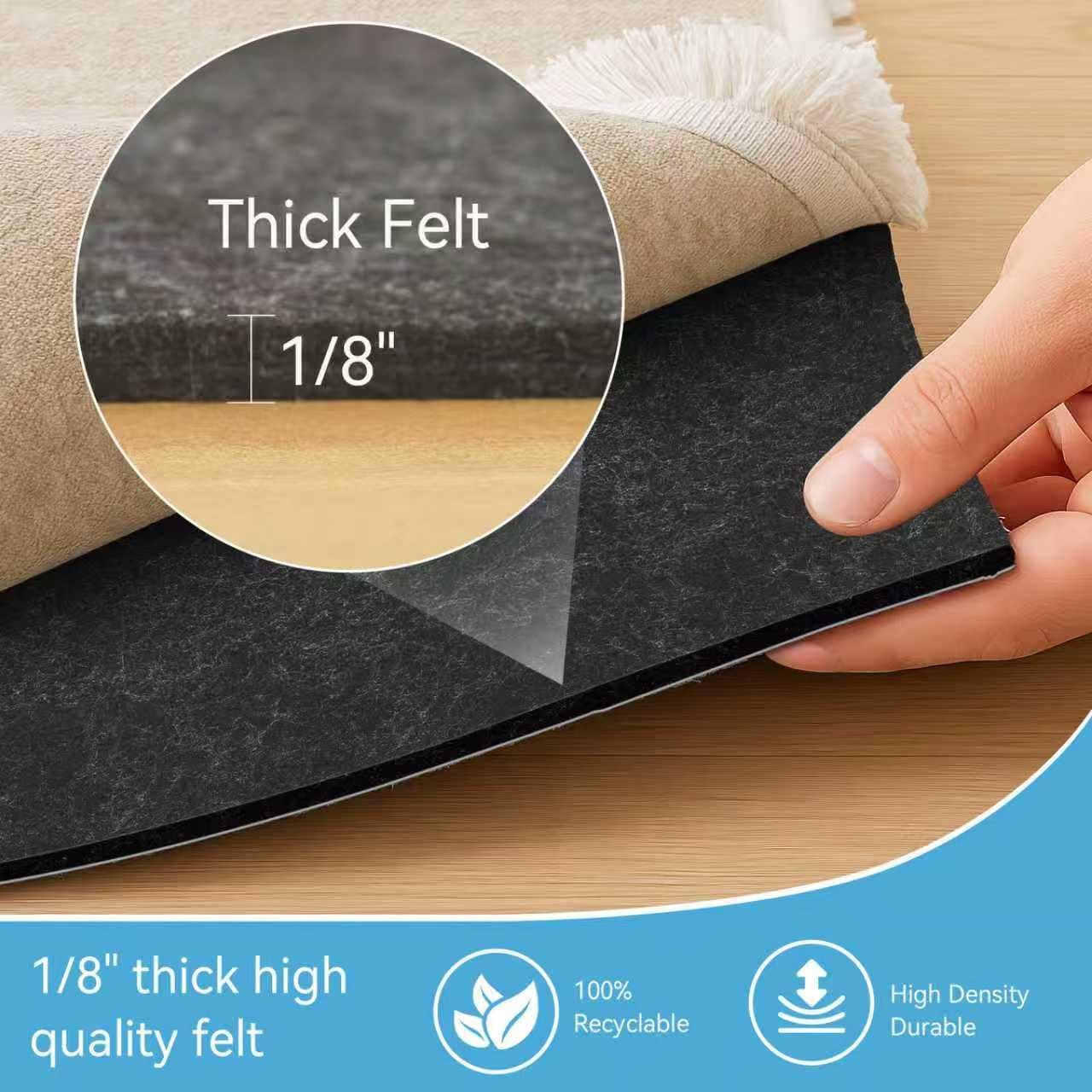 Warmstar 5x7 FT Non Slip Rug Pad,100% Waterproof Felt Rug Pad for Hardwood Floors,1/8” Thick Soft Carpet Pad with Natural Rubber Backing, Secure Grip & Floor Protection