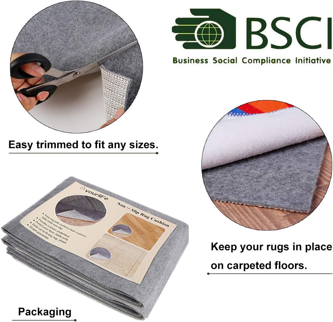 Non Slip Rug Pad Grippers - 2.5x13, 1/8" Thick, (Felt + Rubber) Double Layers Area Carpet Mat Tap, Provides Protection and Cushioning for Hardwood or Tile Floors