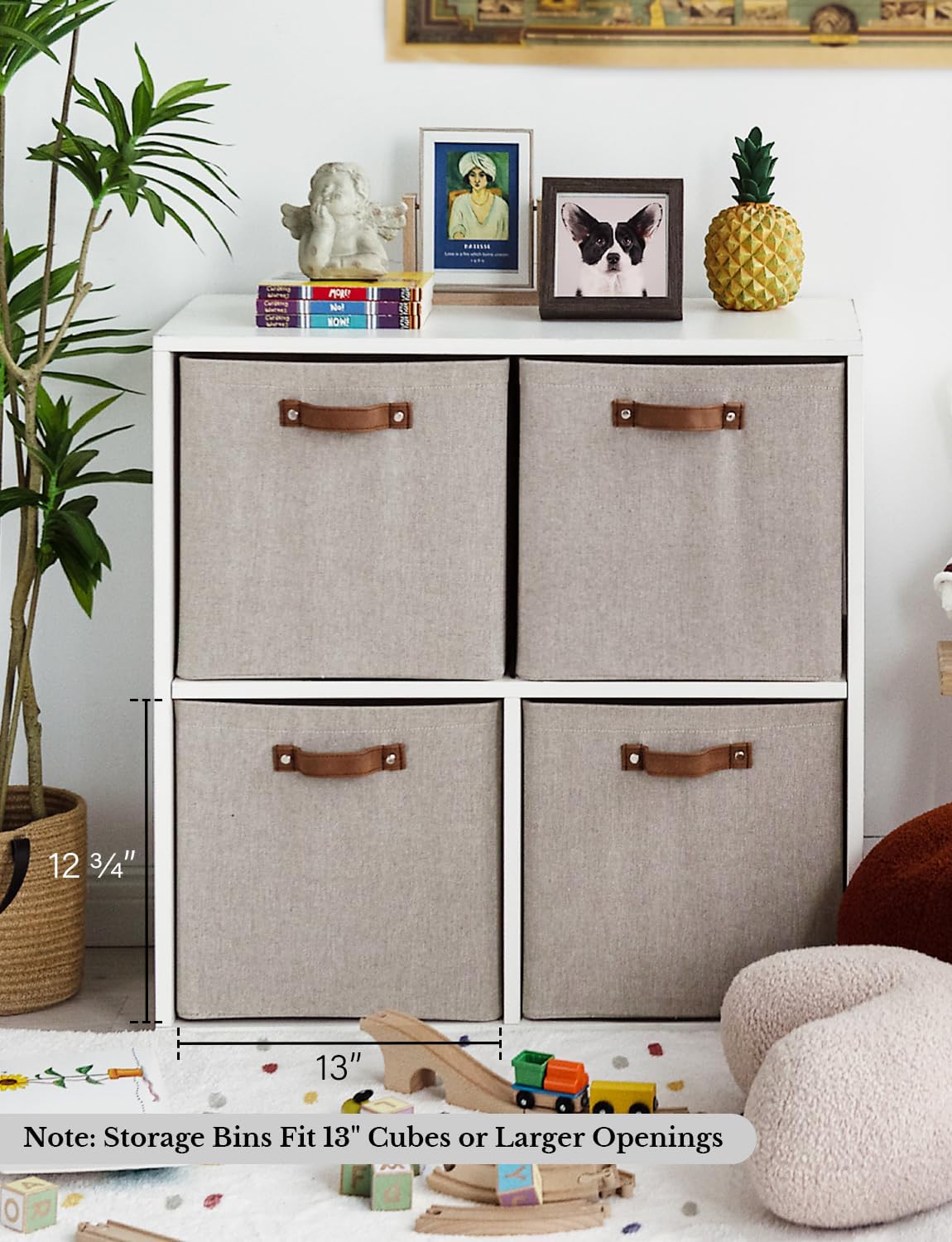 StorageWorks 13x13 Inches Storage Cube, Fabric Storage Bins with PU Handles, Collapsible Organizer Baskets for Closet, Brown and Beige, 6-Pack