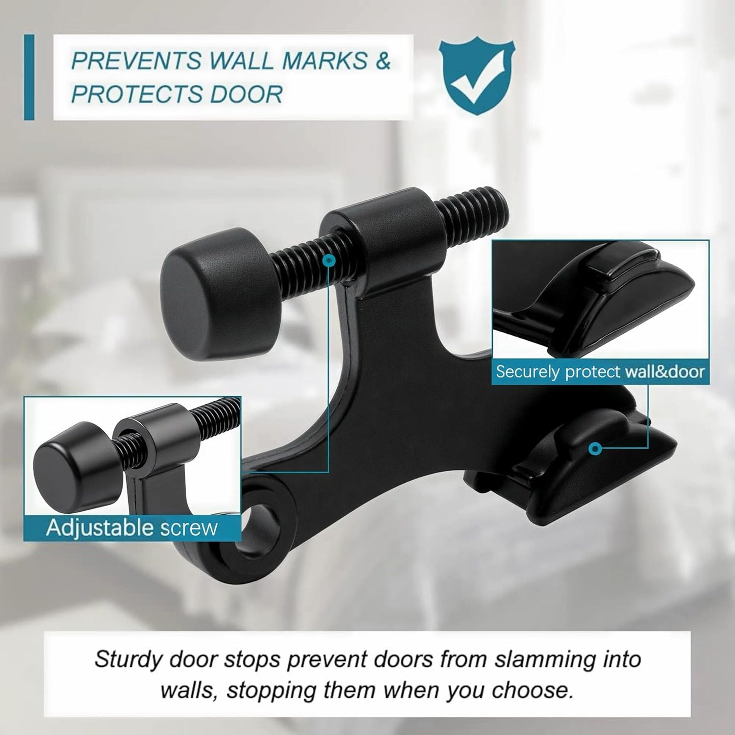 20 Pack Hinge Pin Black Door Stopper, Adjustable Heavy Duty Hinge Pin Door Stop with Black Rubber Bumper Tips