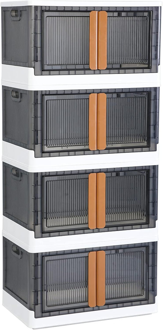 Storage Cabinet - Room Organizer, Plastic Shelves Organizer, Storage Bins with Lids, Collapsible Outdoor Storage Box, 19 Gal Office Organization, Stackable Bookshelf, 4 Pack Cube Storage Organizer