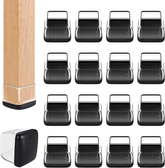 Ezprotekt 24 Pcs Chair Leg Sliders for Carpet, Square Clear Chair Glides Teflon Furniture Pads, Bar Stool Leg Protectors Caps for Rug - for Dining Table, Couch, Patio Legs (M Fit: 0.75" - 1")