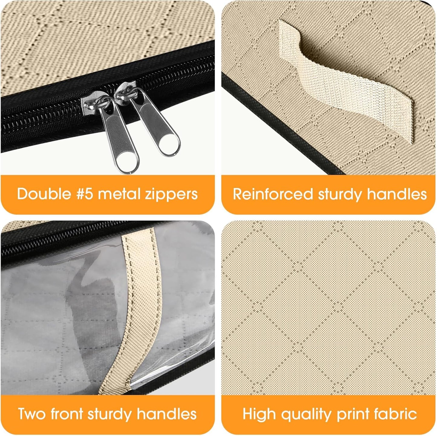 StorageRight Under Bed Storage Bins,10-Pack 40L Foldable Fabric Storage Bags with Transparent Window, Breathable Organizer for Clothes/Blanket/Comforter/Quilts,Beige