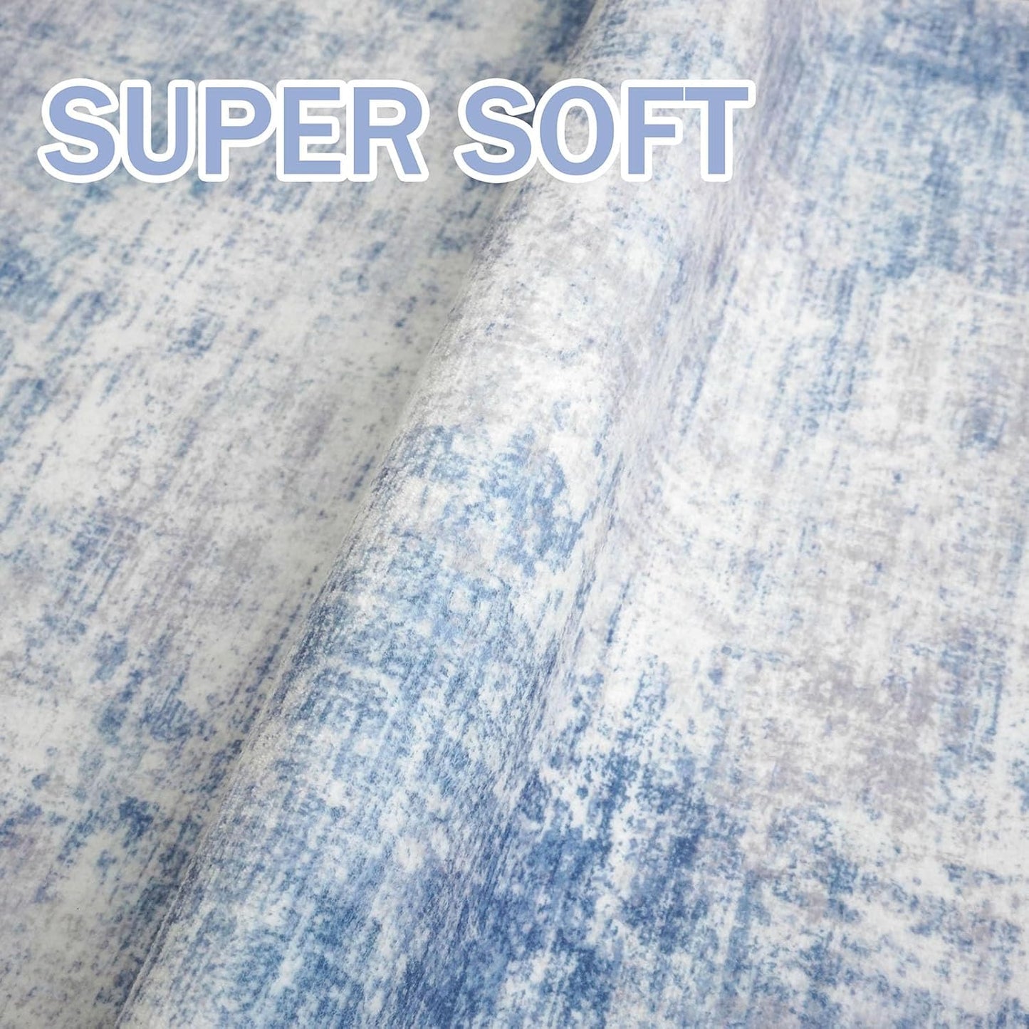 IOHOUZE Abstract Area Rug 3x5 Ft Washable Rugs for Entryway Indoor, Non Slip Kitchen Rug Printed Faux Wool Throw Rugs, Indoor Door Mat for Door Entrance Foyer Living Room, Light Blue White