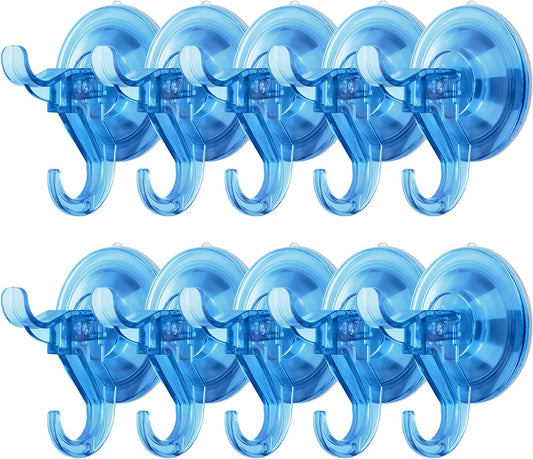 Antimbee Suction Hooks, 10 Pack Reusable Hangers, Removable Small Suction Cups for Shower, Bathroom, Glass, Door, Windows, Kitchen - Up to 11 lbs on Smooth Surface (Transparent Blue)