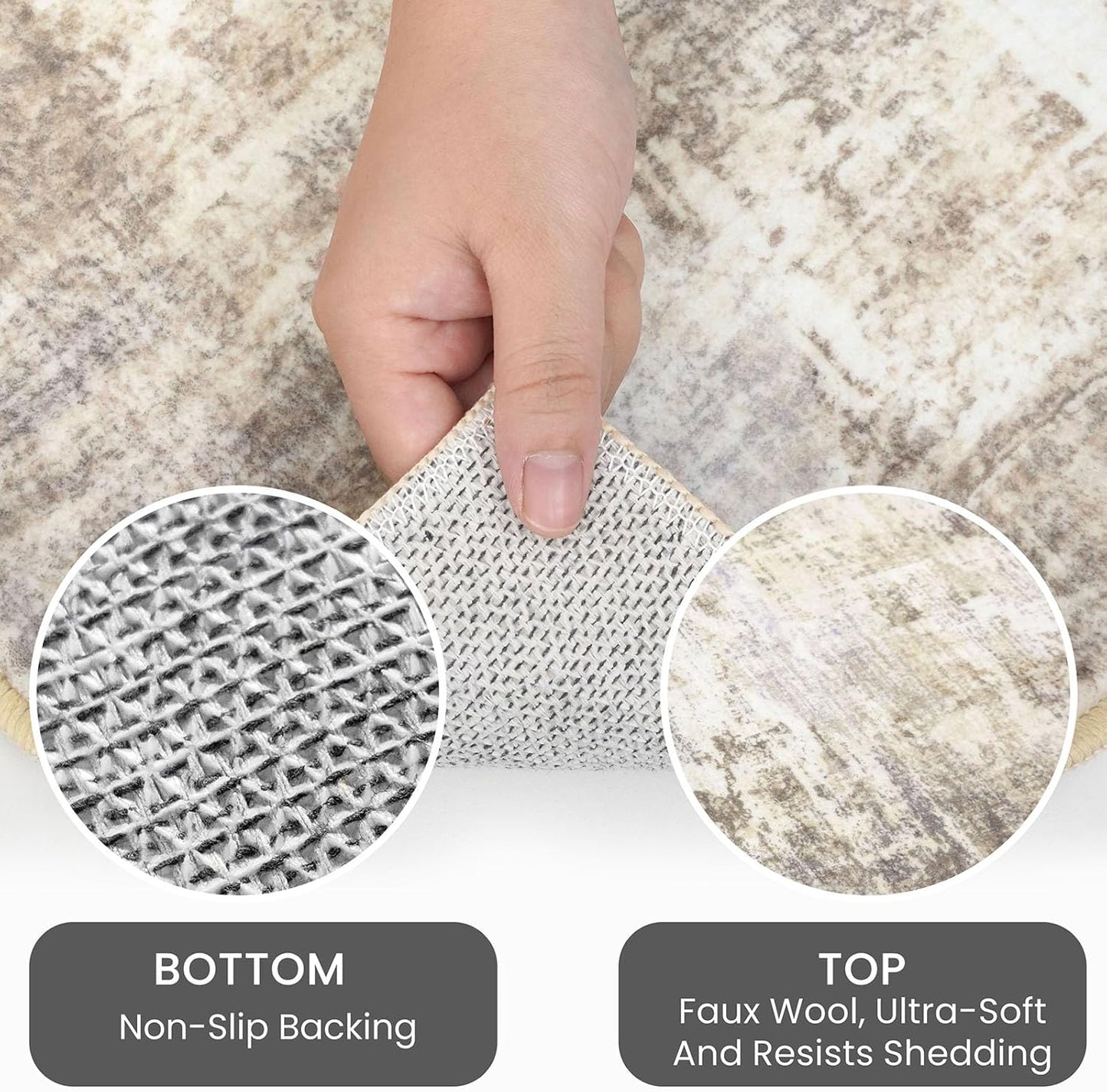 IOHOUZE Abstract Round Area Rug 6 Ft Washable Circle Rugs Large Round Rug Non Slip Thin Soft Circle Rugs, Printed Faux Wool Floor Carpet for Bedroom Living Room Dining Room Nursery, Beige Brown
