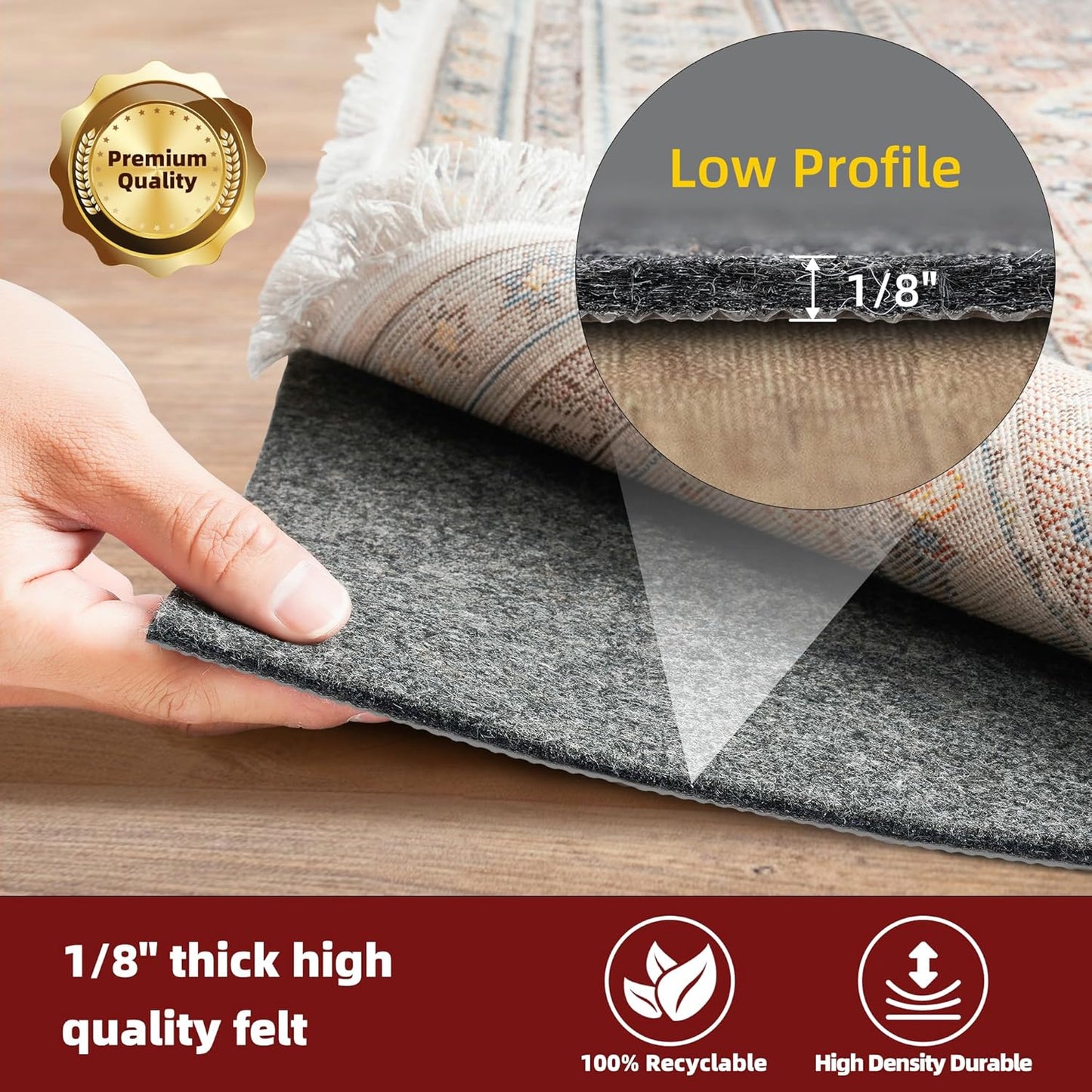 BAGAIL Felt and Natural Rubber Backing Rug Pads 1/8” Thick, 2.5 x 9.5 Ft Non Slip Rug Gripper Keep Rugs in Place, Under Area Rug Protective Cushioned Pads, Carpet Runners, Hardwood Floors Protection