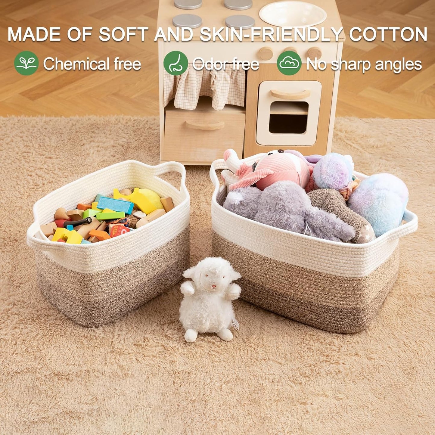 OIAHOMY Woven Storage Basket, Cotton Rope Baskets for Toys,Towel, Clothes, Used to Bathroom,Living Room,Nursery,Bedroom, 16"x12"x10"- Pack of 3, Gradient Yellow