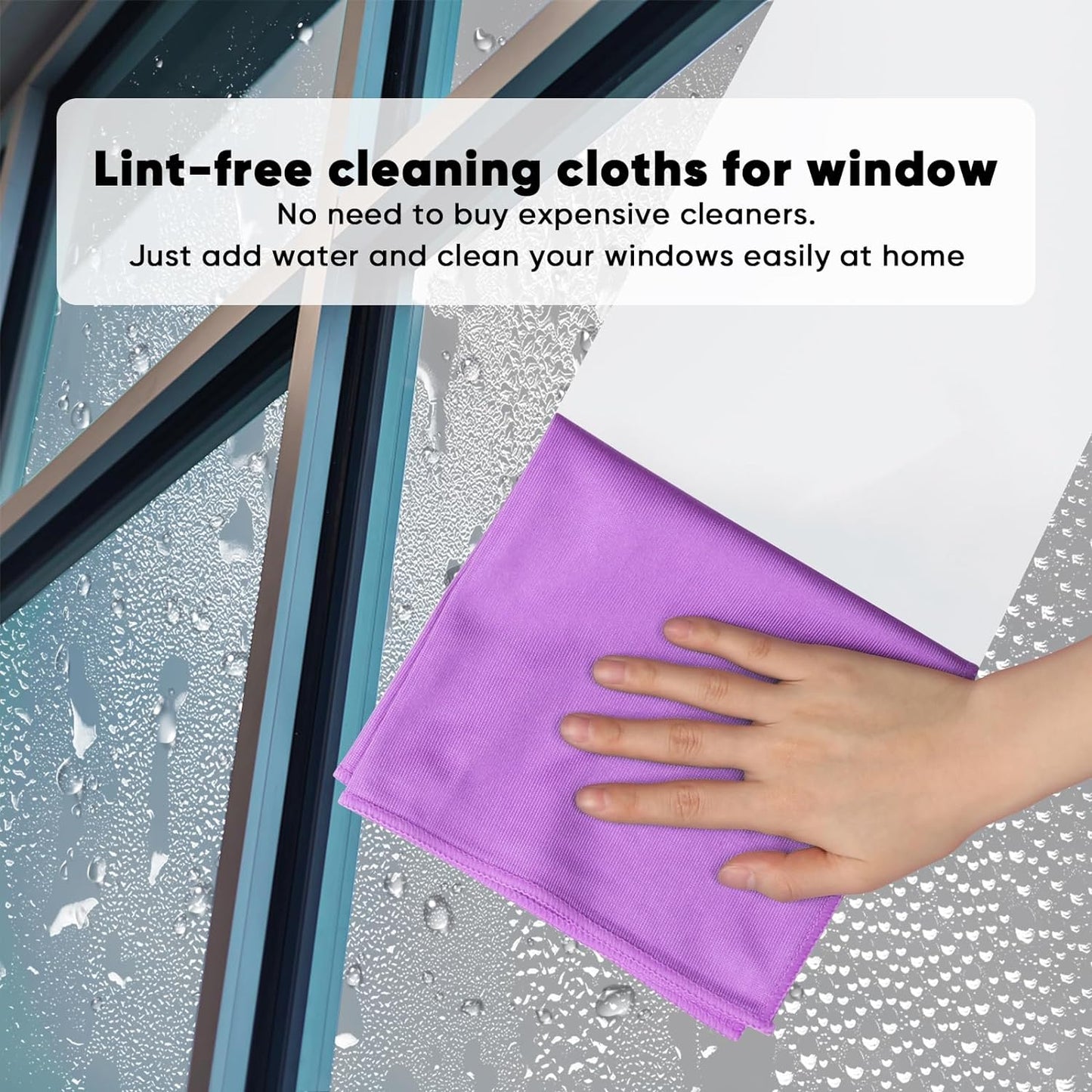 HOMEXCEL Microfiber Glass Cleaning Cloths 6 PK, Lint Free Streak Free, Reusable Microfiber Cleaning Cloth for Cleaning Windows, Glasses, Mirrors, Screens, Stainless Steel, and More Purple-14×16"