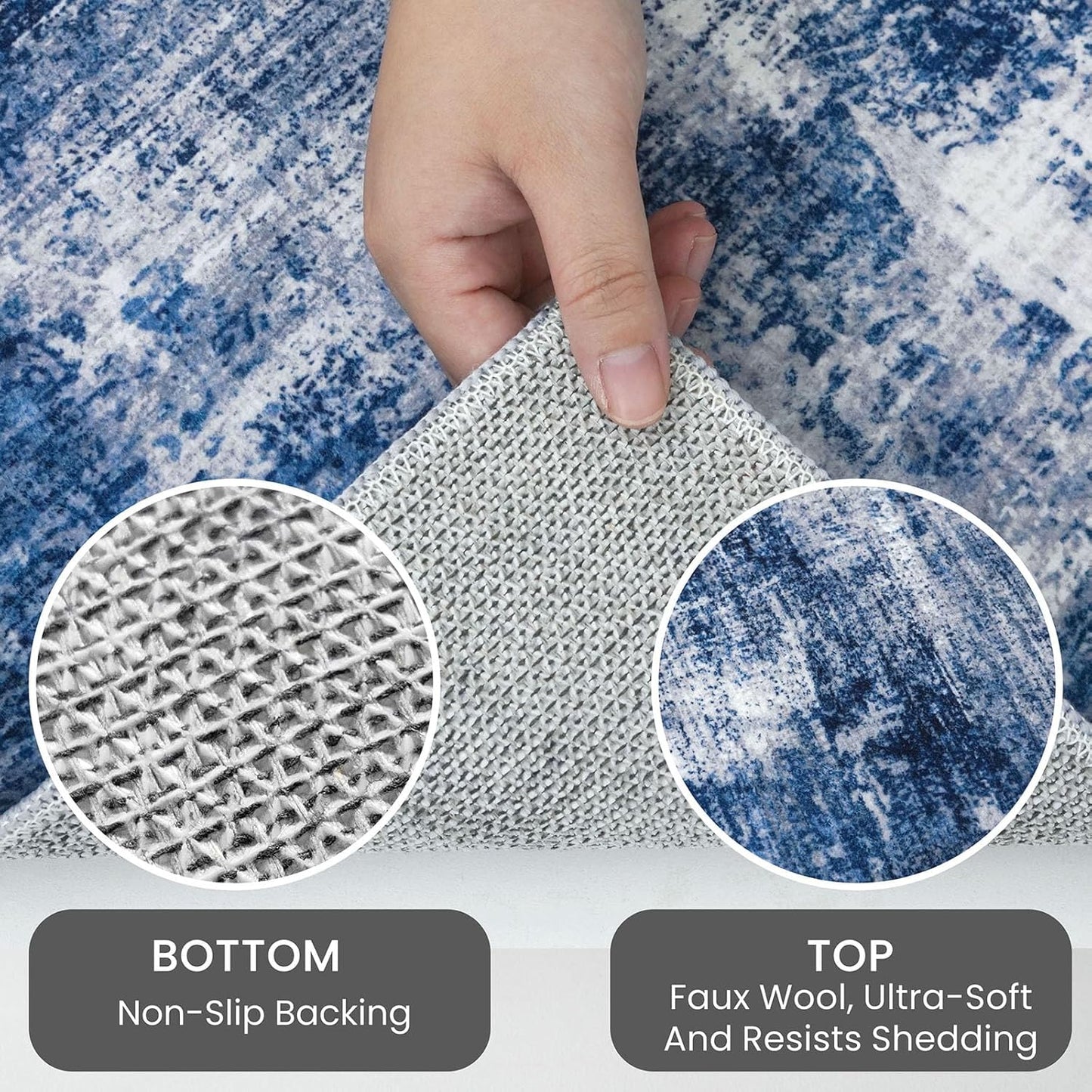 IOHOUZE Abstract Runner Rug 2x6 Ft Washable Runners for Hallways, Non Slip Kitchen Runner Printed Faux Wool Entryway Runner Indoor, Modern Abstract Floor Carpet for Hall Kitchen Bedroom, Navy/Grey