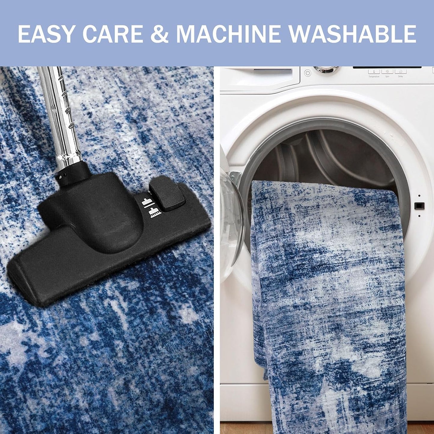 IOHOUZE Abstract Runner Rug 2x6 Ft Washable Runners for Hallways, Non Slip Kitchen Runner Printed Faux Wool Entryway Runner Indoor, Modern Abstract Floor Carpet for Hall Kitchen Bedroom, Navy/Grey
