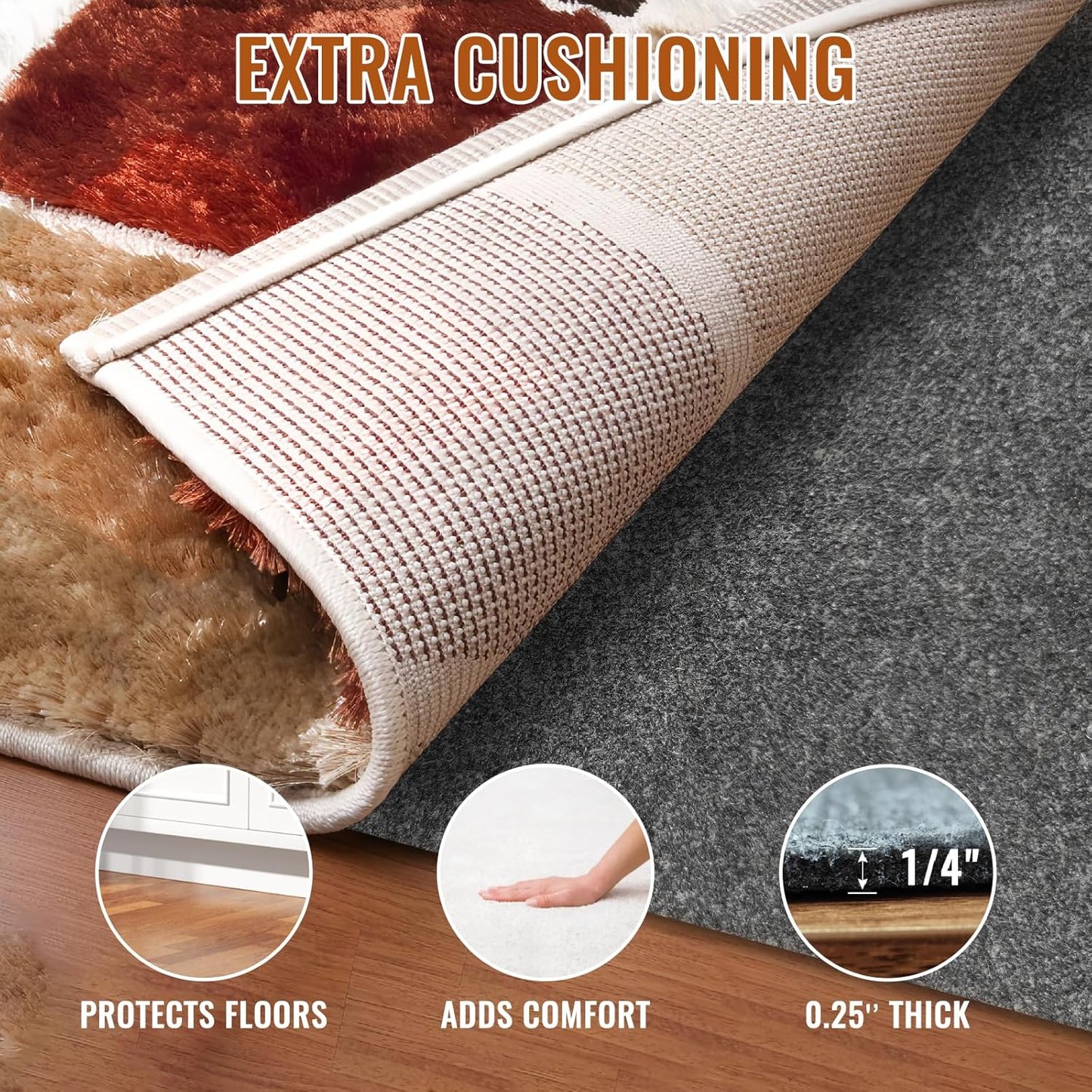 Felt Rug Pad, 6 x 9 Ft Rubber Non-Slip Rug Pad Gripper, Keep Rugs Secure and in Place, Extra Strong Under Carpet Mat Cushion - for All Floors