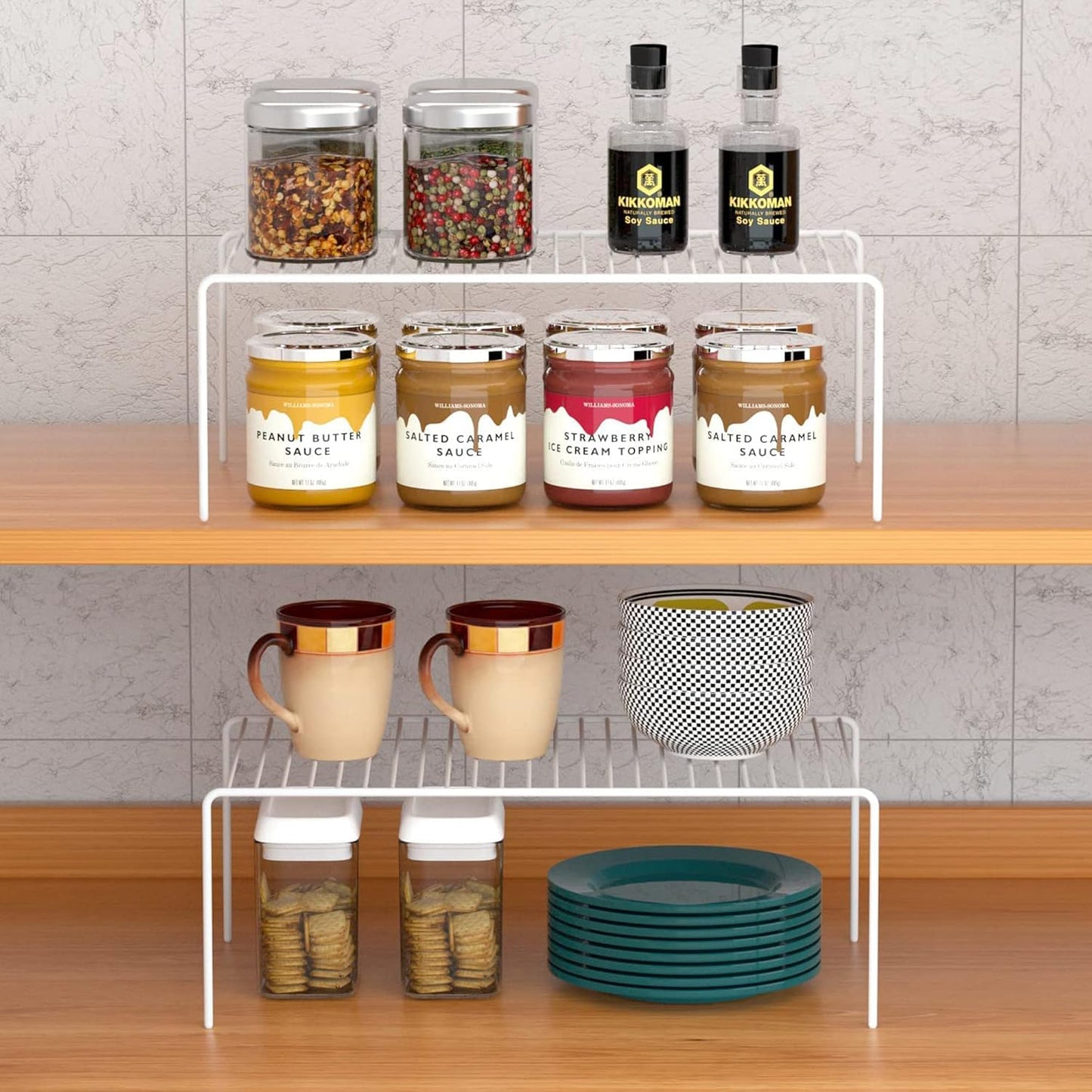 iPEGTOP Large (15.7 x 9.4 Inch) Kitchen Freezer Cabinet Storage Shelf, Set of 4 Rustproof Metal Wire Shelves Spice Shelf Rack Cupboard Organizer for Fridge Pantries Countertops Utensils, White