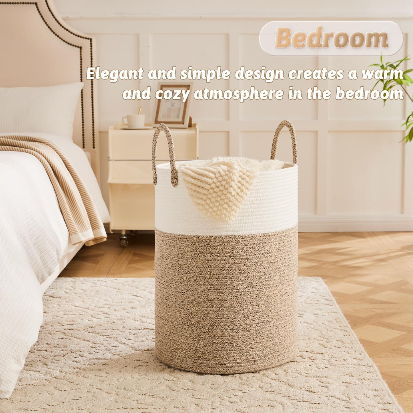 Laundry Basket,Woven Cotton Rope Laundry Hamper,40L for Decorative Storage of Dirty Clothes,Toys and Blankets in Bathroom,Baby Room and Living Room