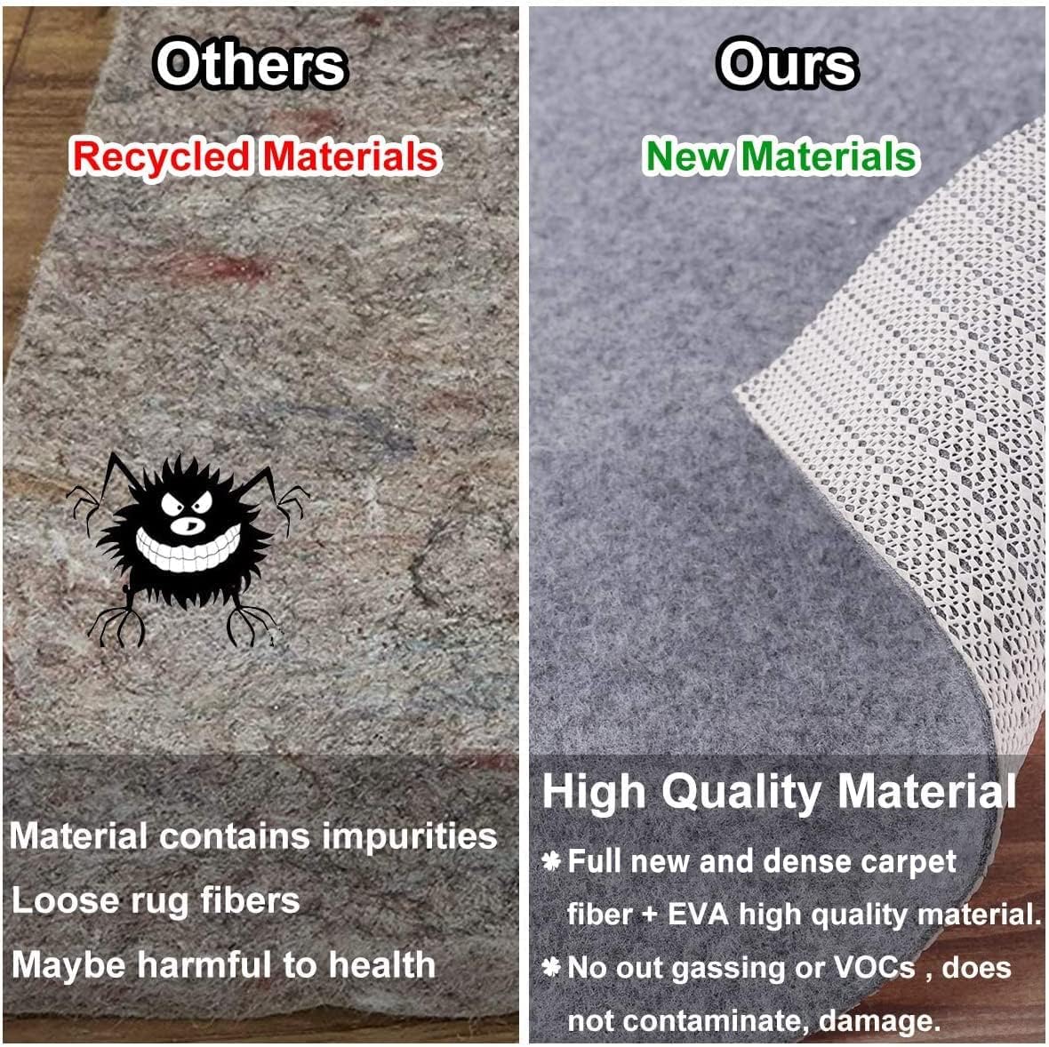 Non Slip Rug Pad Grippers - 2.5x9, 1/8" Thick, (Felt + Rubber) Double Layers Area Carpet Mat Tap, Provides Protection and Cushioning for Hardwood or Tile Floors