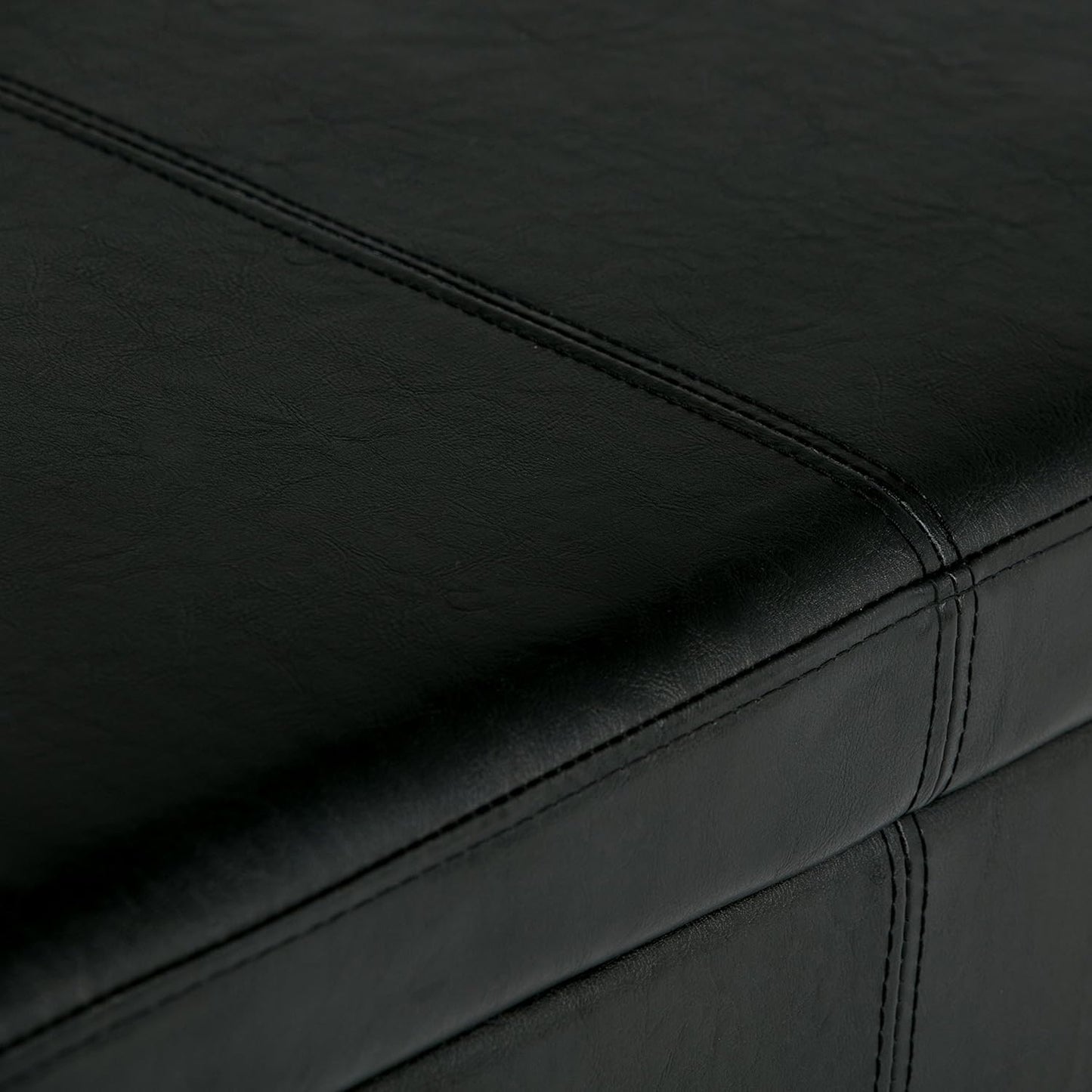 SIMPLIHOME Avalon 48 inch Wide Contemporary Rectangle Storage Ottoman Bench in Midnight Black Vegan Faux Leather, Assembled, for the Living Room, Entryway and Family Room