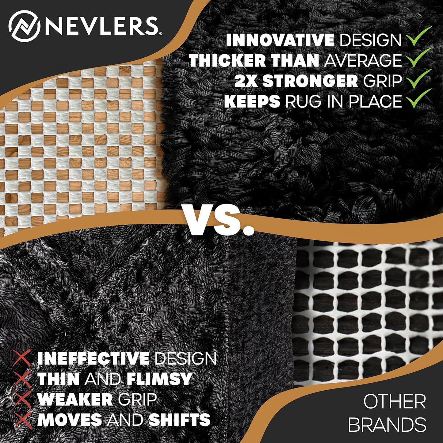 Nevlers 4'x6' White Non Slip Rug Pads | PVC Foam Rug Gripper for Hardwood Floors | Customizable Open Weave Area Rug Pad & Carpet Pad Design| Anti Skid Rug Gripper Pad | Rug Stoppers to Prevent Sliding