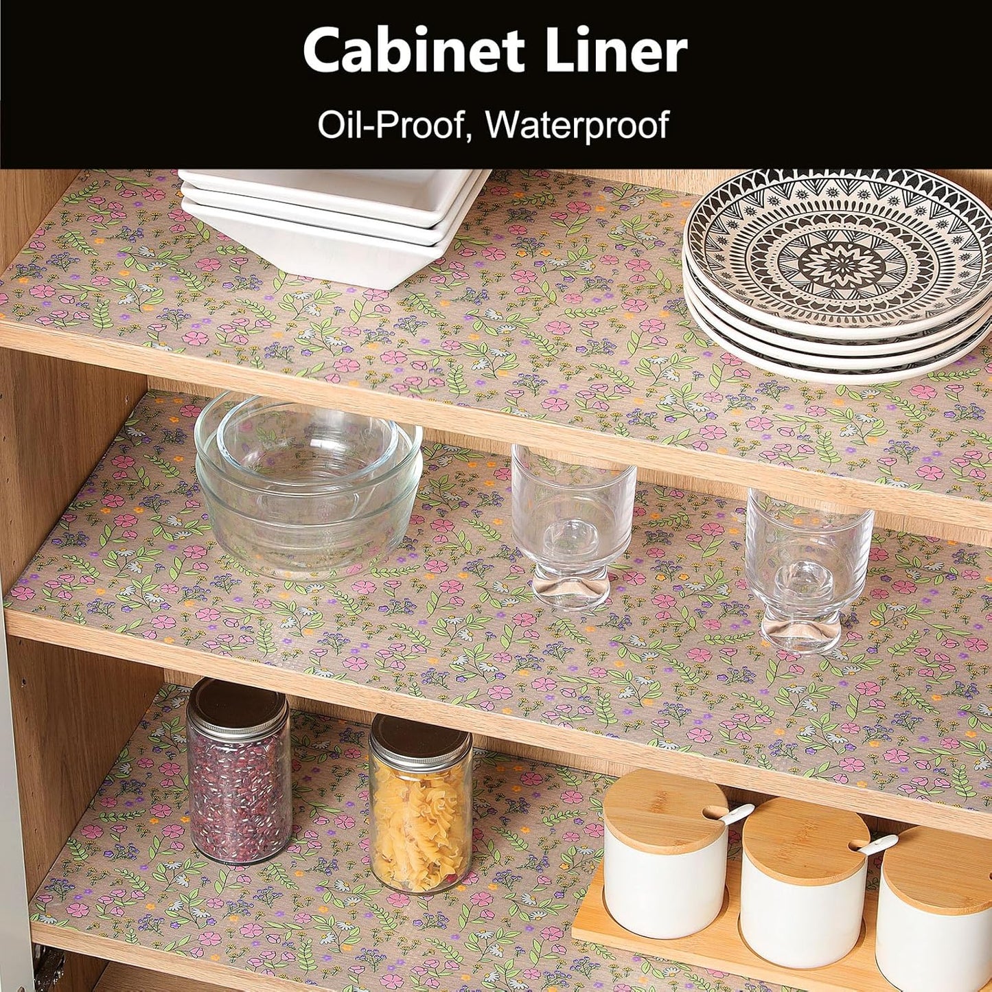 INNOLITES Non-Slip Shelf Liner – Cabinet & Drawer Liner Non-Adhesive – Waterproof Oil-Proof – Durable EVA with Floral for Kitchen Cabinets Refrigerator – BPA-Free, Easy to Cut 11.8" x 236"