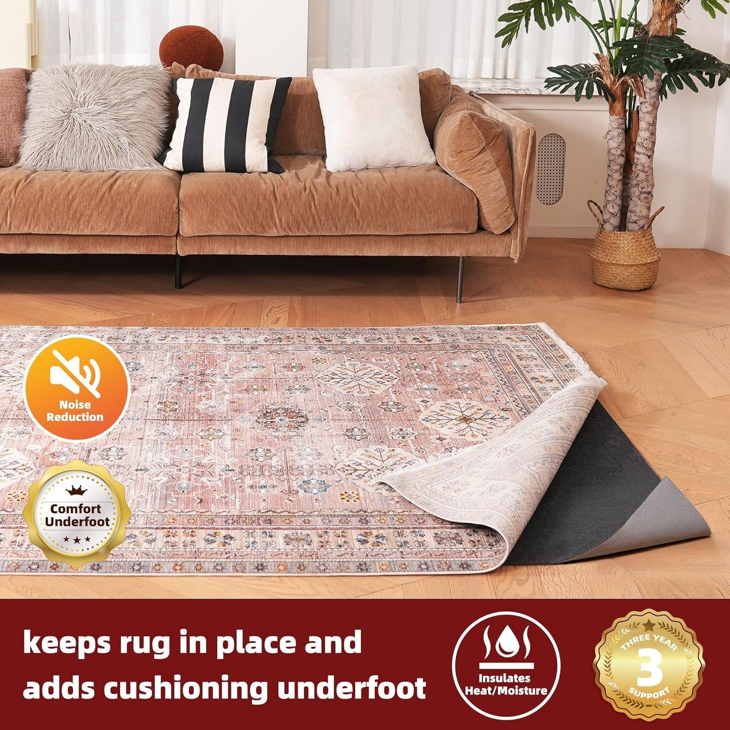 BAGAIL Felt and Natural Rubber Backing Rug Pads 1/8” Thick, 9 x 12 Ft Non Slip Rug Gripper Keep Rugs in Place, Under Area Rug Protective Cushioned Pads, Carpet Runners, Hardwood Floors Protection