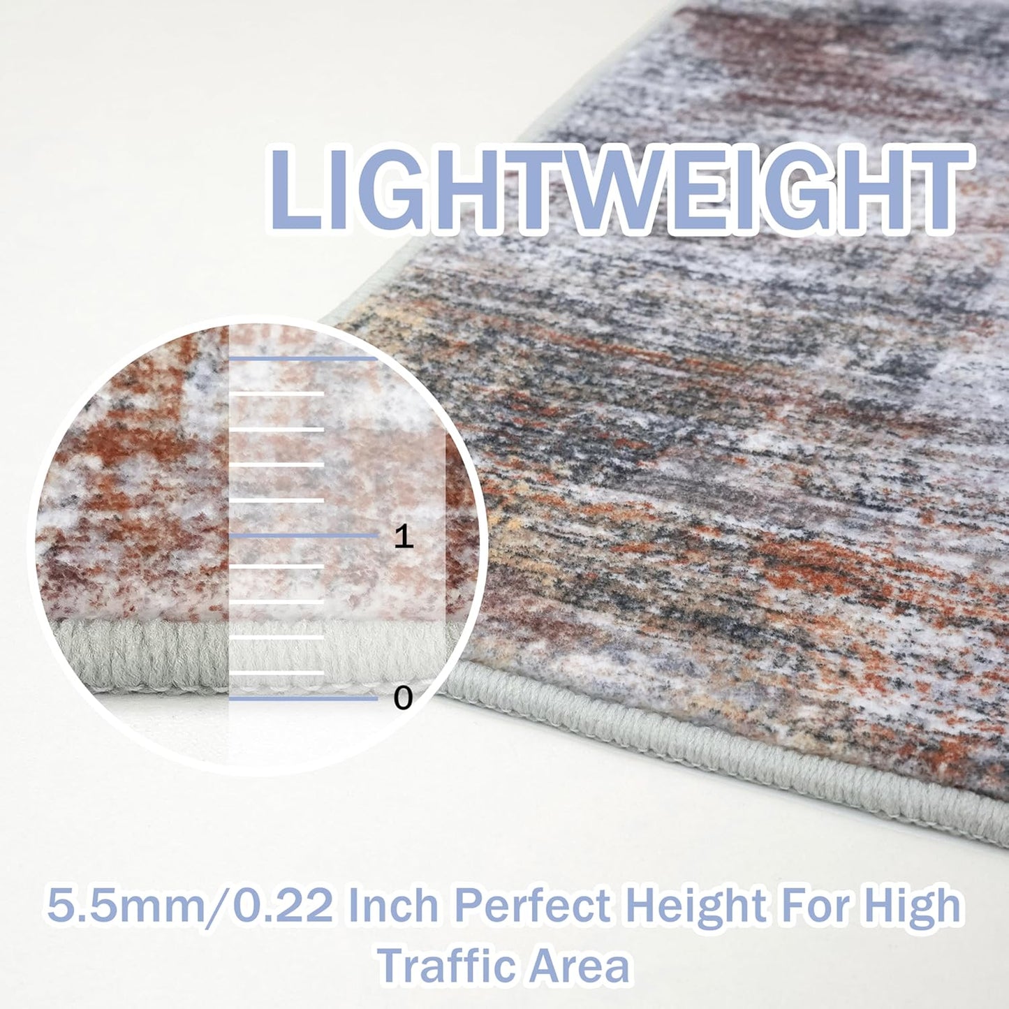 IOHOUZE Abstract Area Rugs 6x9 Ft Washable Rugs for Living Room, Non Slip Dining Room Rug, Printed Faux Wool Rugs for Bedroom, Floor Carpet for Office Nursery Playroom, Orange Grey