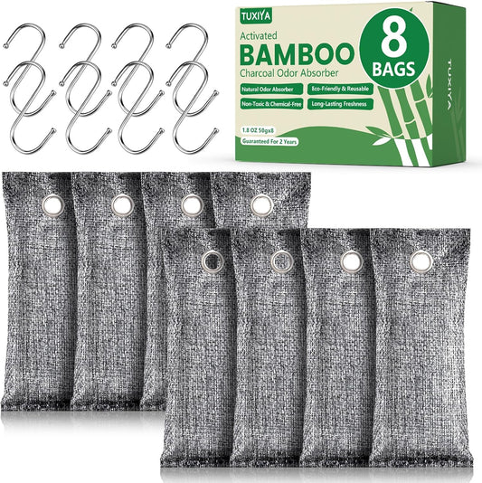 8Pack Activated Charcoal Odor Absorber, Odor Eliminator for Strong 0dor,Shoe Deodorizer,Bamboo Charcoal Air Purifying For in Car,Closet,Shoe, Basement(50g/1.77oz Each)