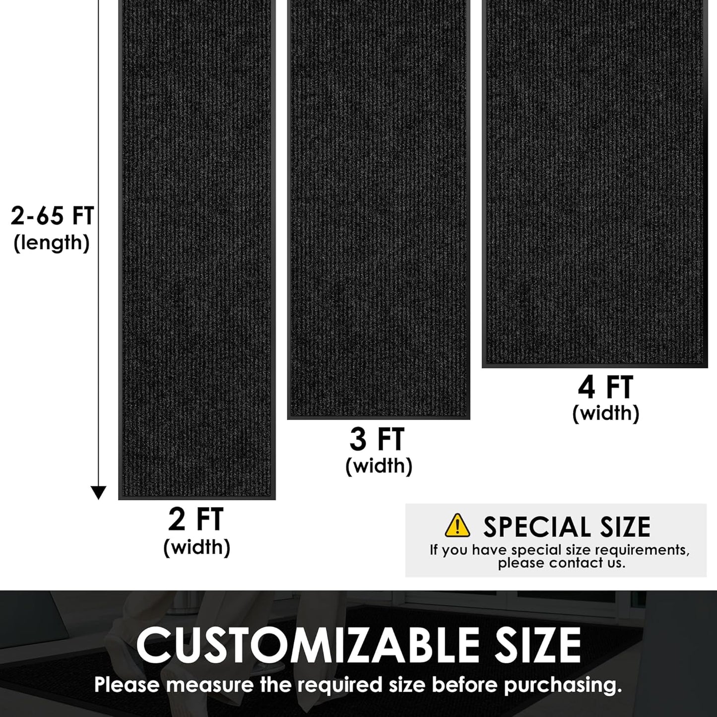 4′ x 63′ Front Door Mat Indoor Outdoor Entrance, Commercial Floor Mat Heavy Duty Dirt Trapper Entryway Doormat, Custom Size Non Slip Rubber Backing Welcome mat, Door Mat for High Traffic Area