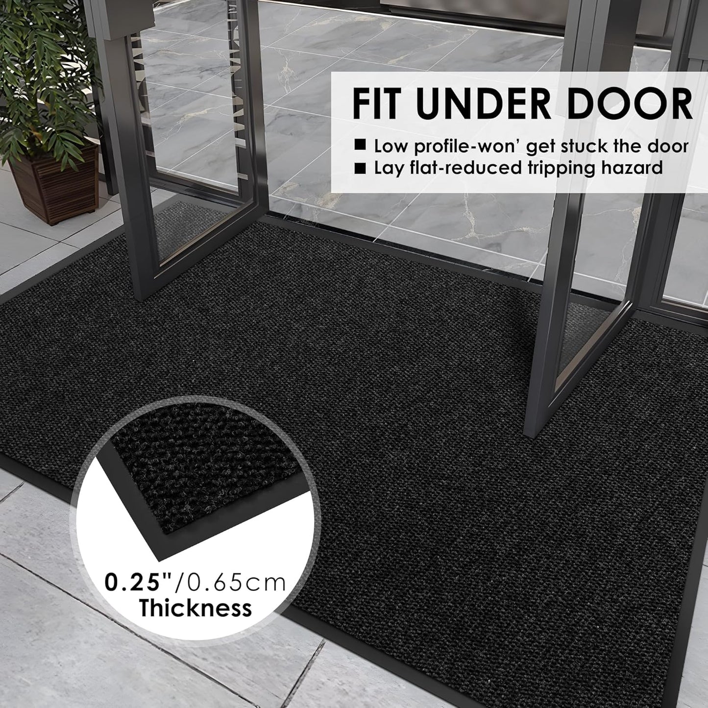 4′ x 6′ Front Door Mat Indoor Outdoor Entrance, Commercial Floor Mat Heavy Duty Dirt Trapper Entryway Doormat, Custom Size Non Slip Rubber Backing Welcome mat, Door Mat for High Traffic Area
